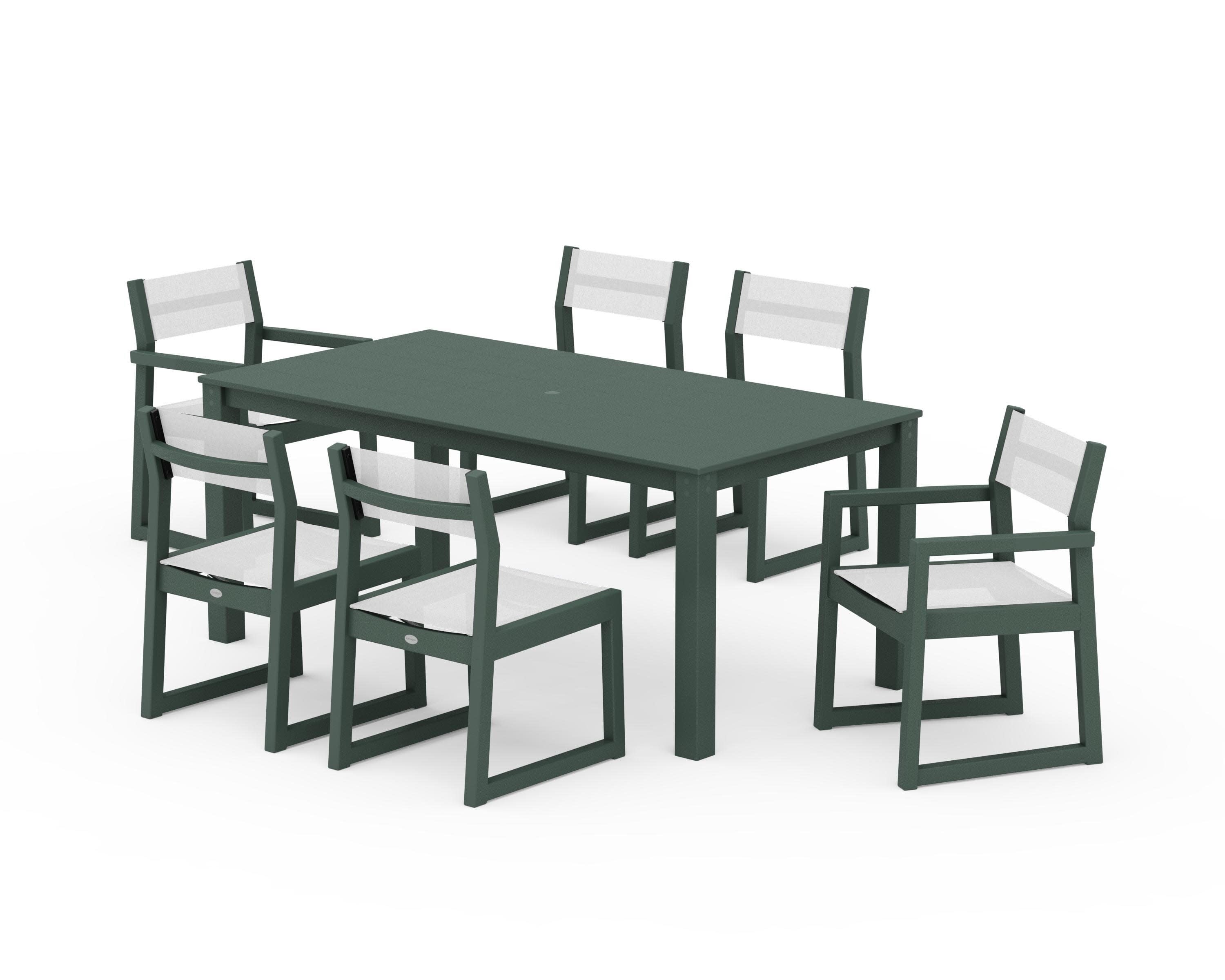 EDGE Sling 7-Piece Parsons Dining Set in Green / White Sling
