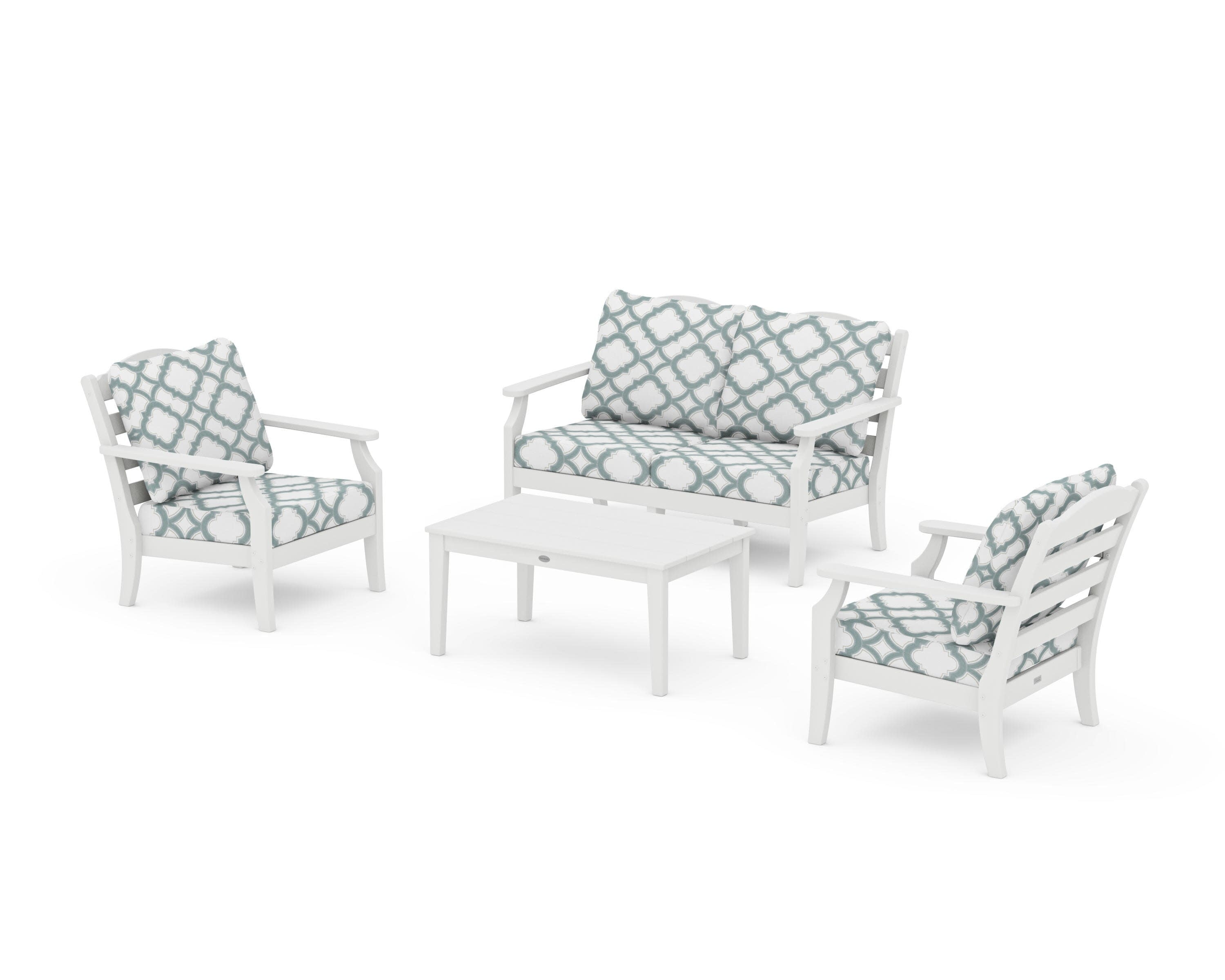 Savannah 4-Piece Deep Seating Set with Loveseat in White / Trellis Glacier Spa