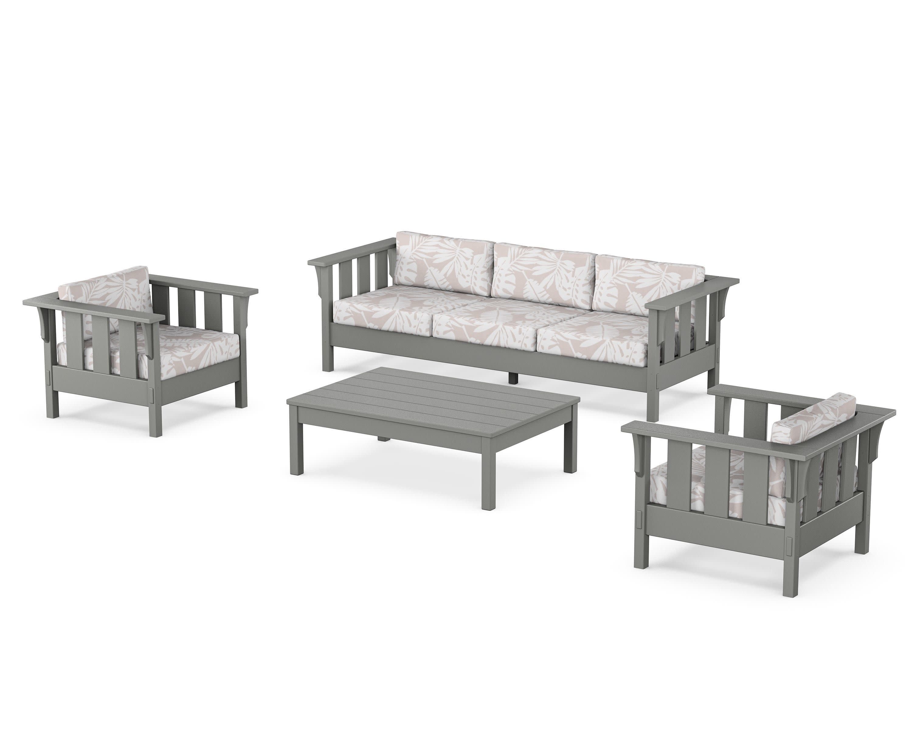 Acadia 4-Piece Deep Seating Set with Sofa in Slate Grey / Leaf Dune Burlap