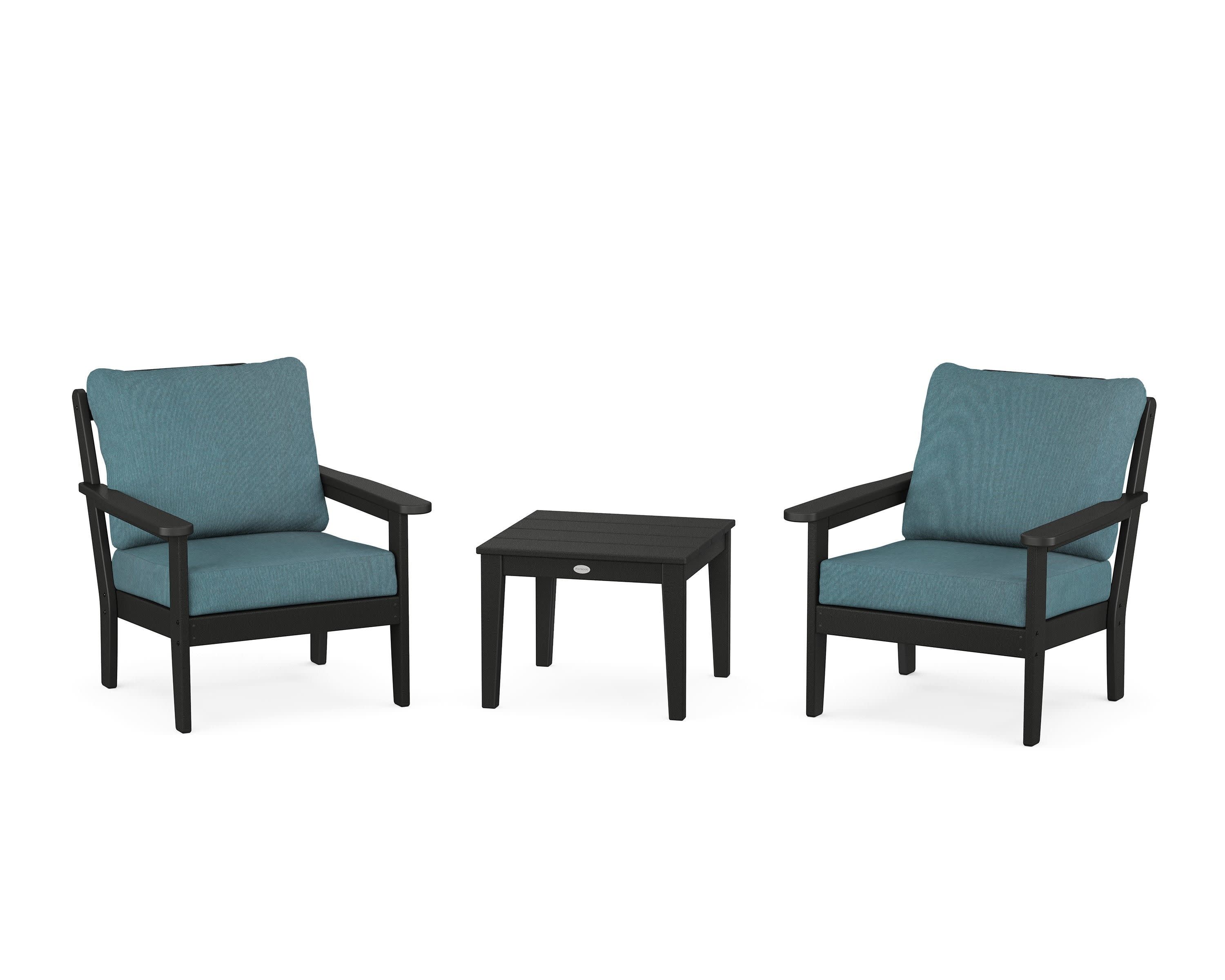 Cottage 3-Piece Deep Seating Set in Black / Ocean Teal
