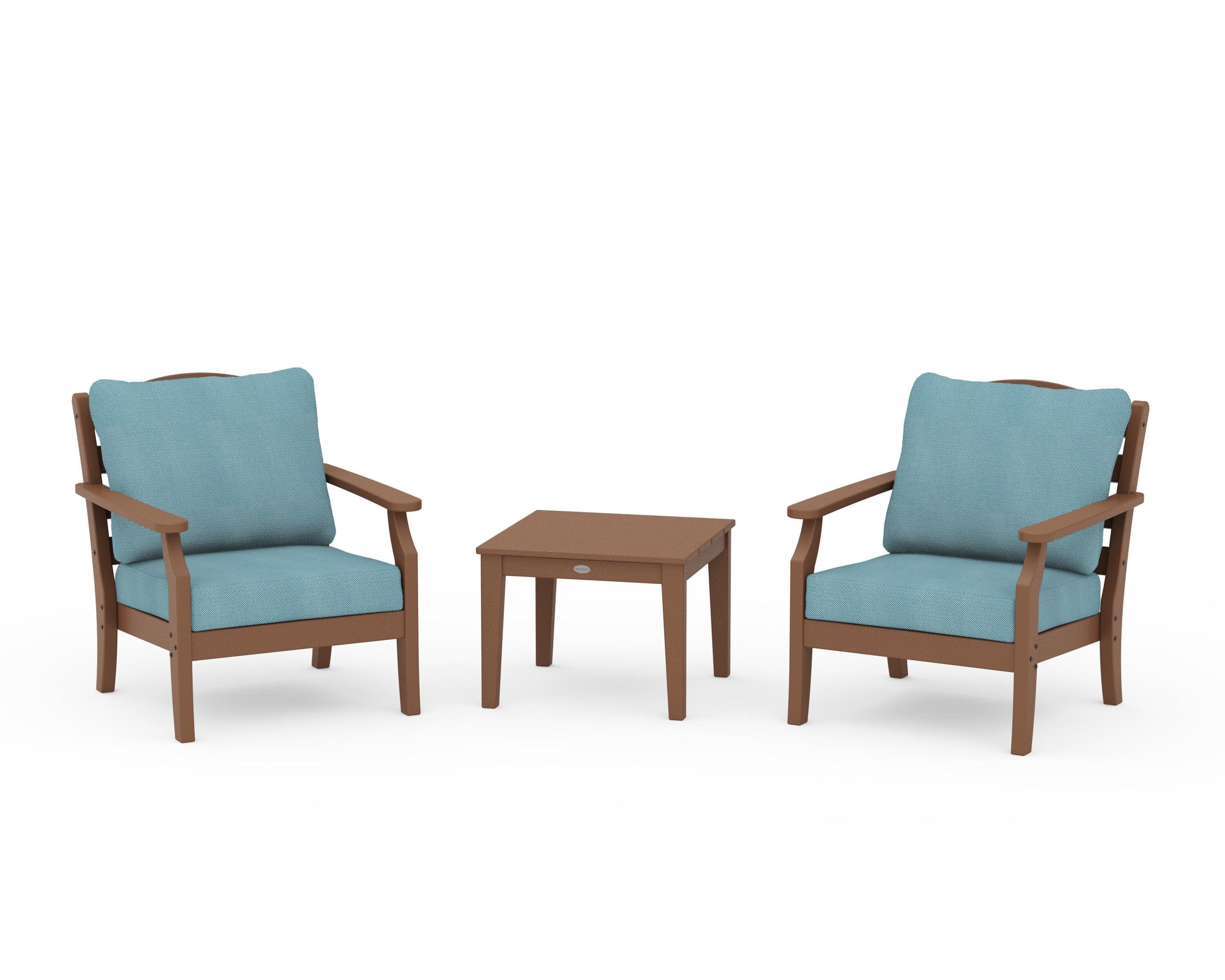 Savannah 3-Piece Deep Seating Set in Teak / Lattice Sky Blue