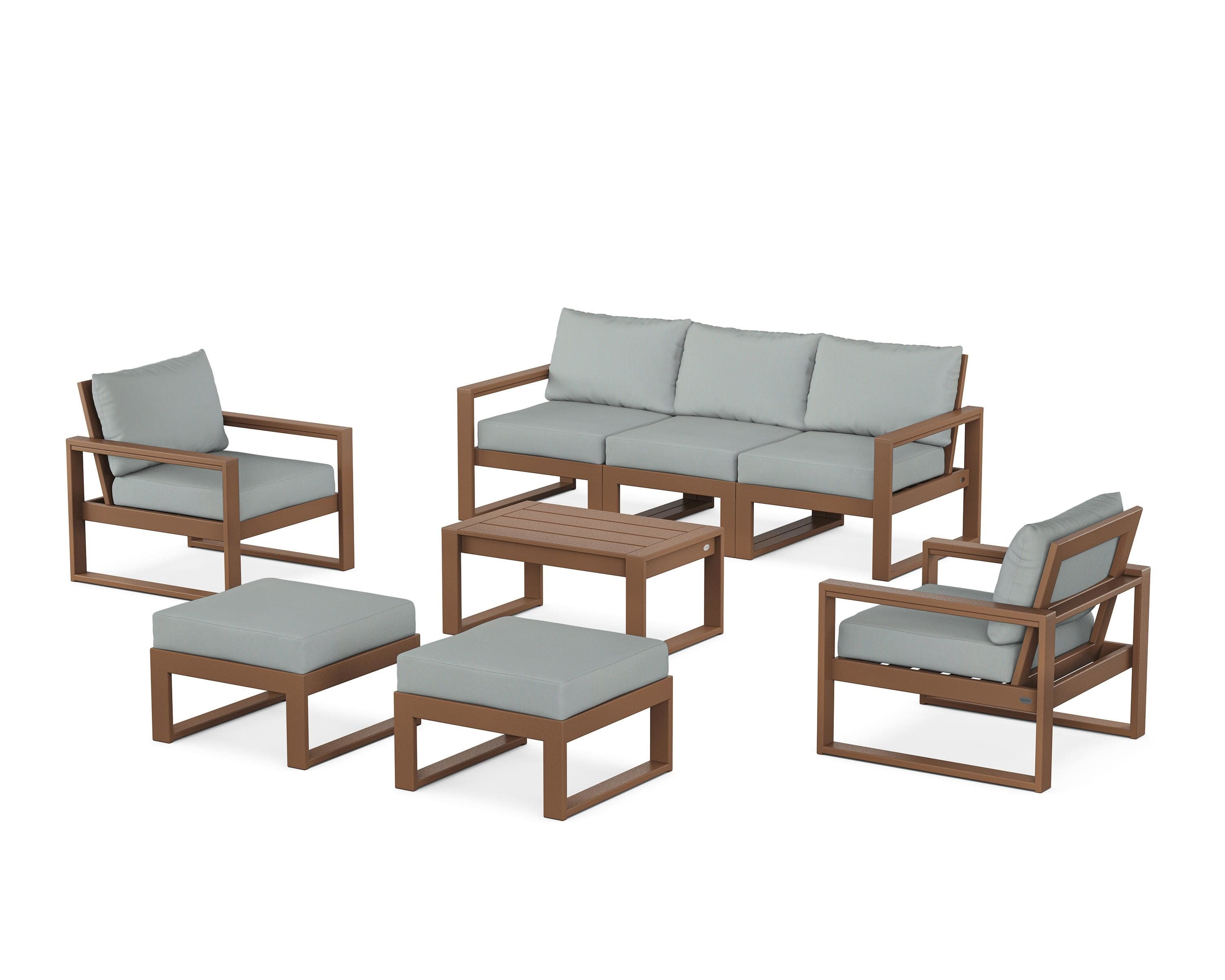EDGE Sectional 8-Piece Lounge Sofa Set in Teak / Spa