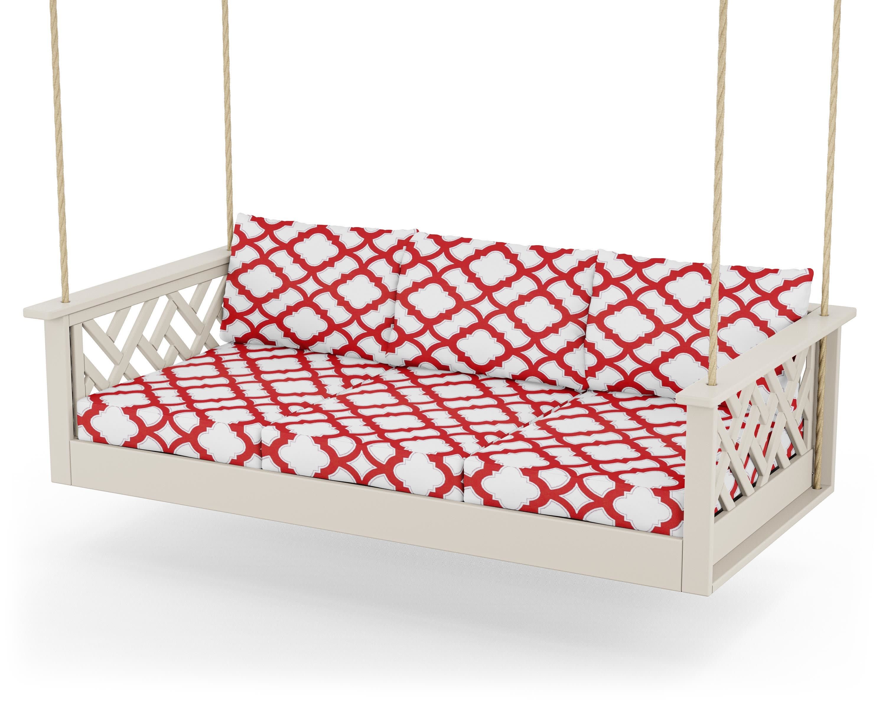Chippendale Daybed Swing in Sand / Trellis Crimson