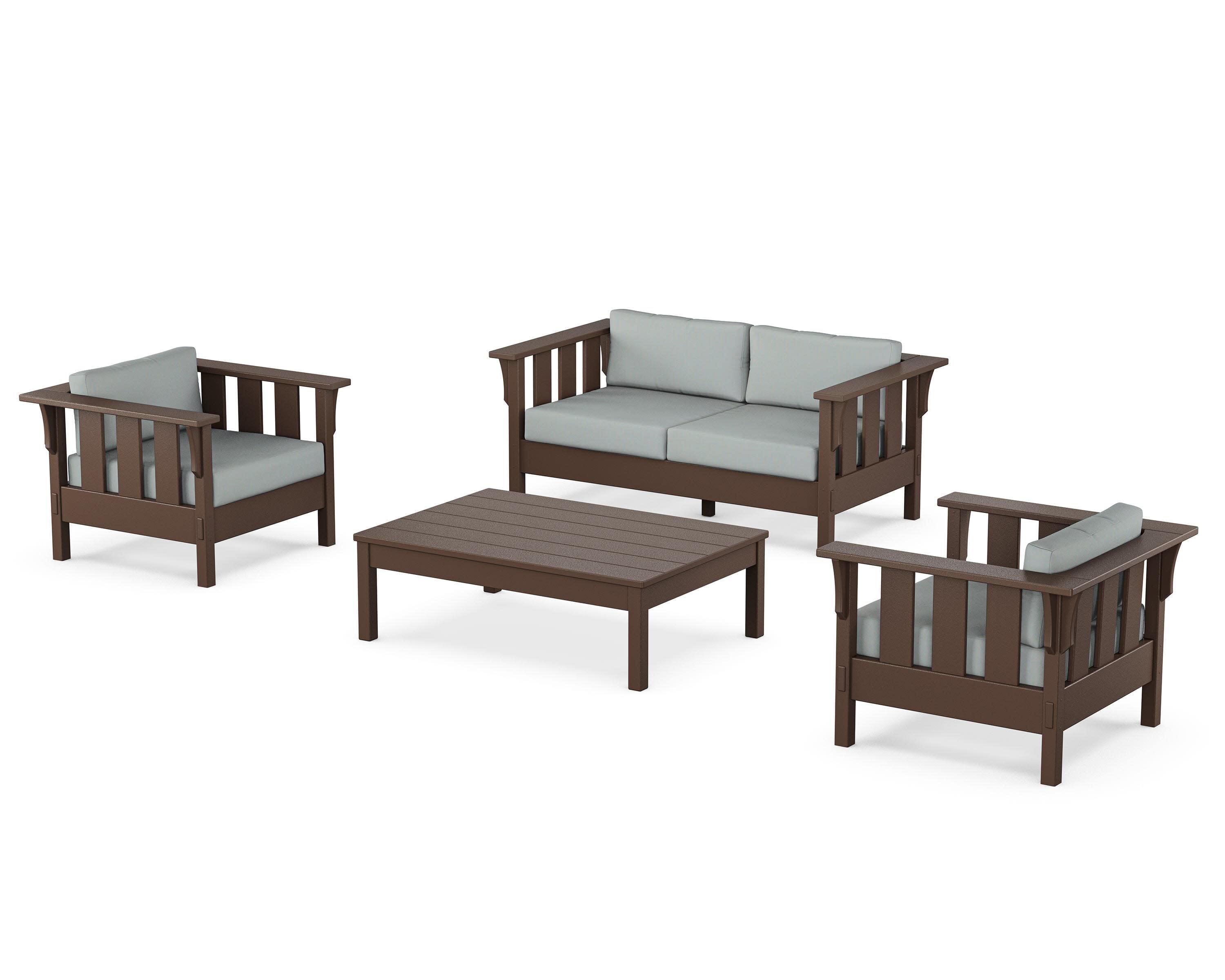 Acadia 4-Piece Deep Seating Set with Loveseat in Mahogany / Spa