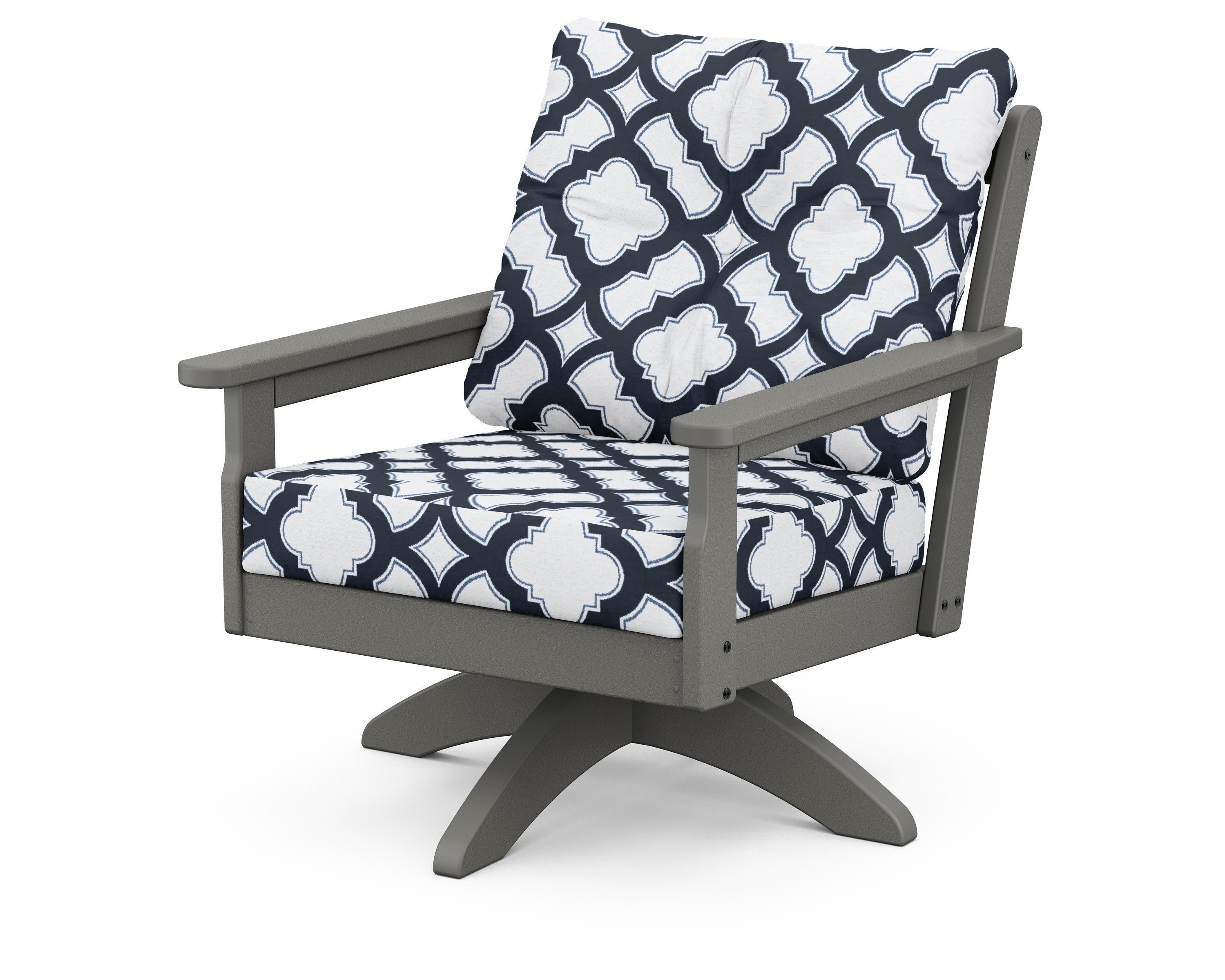 Vineyard Deep Seating Swivel Chair in Slate Grey / Trellis Marine Indigo