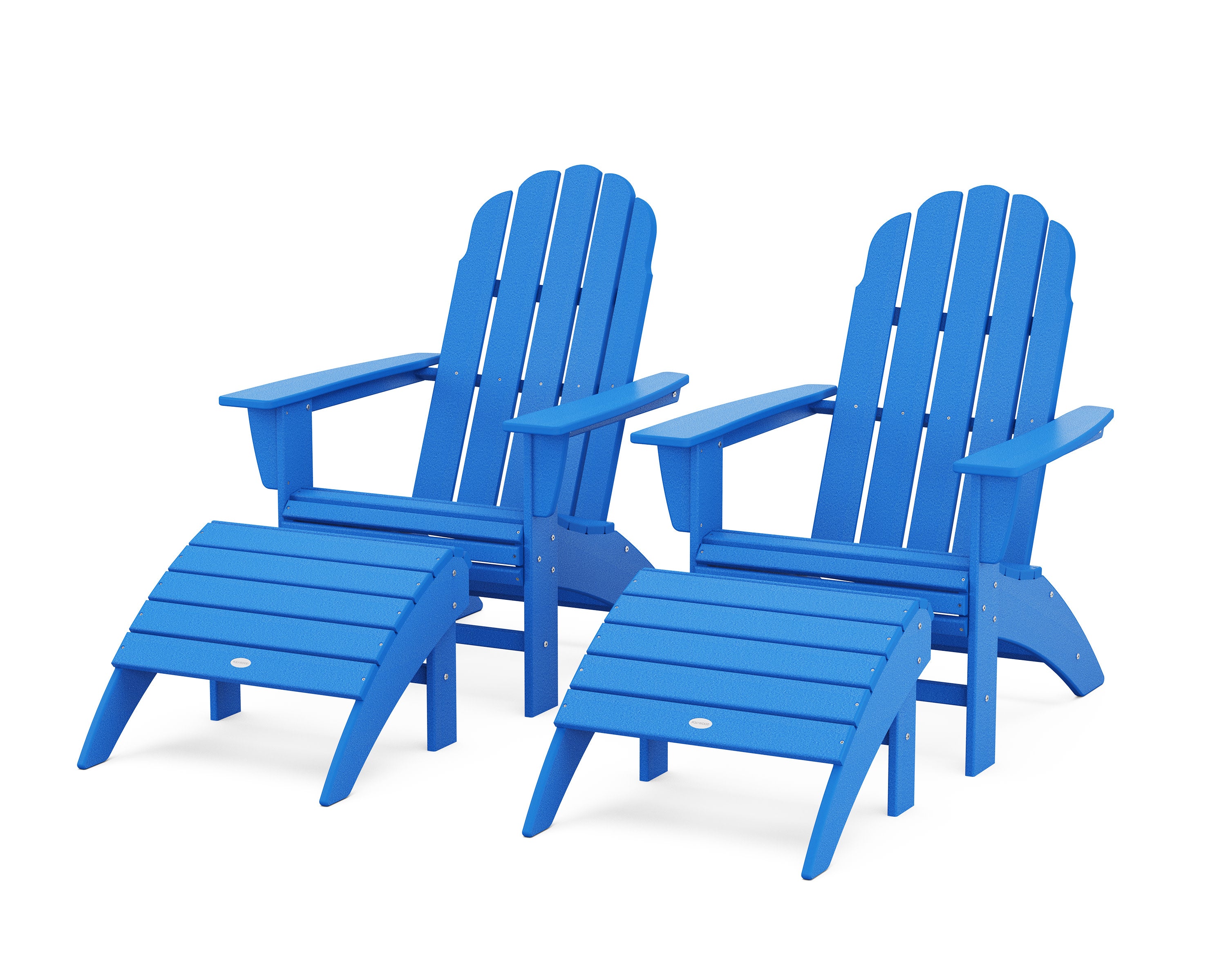 Vineyard Curveback Adirondack Chair 4-Piece Set with Ottomans in Pacific Blue