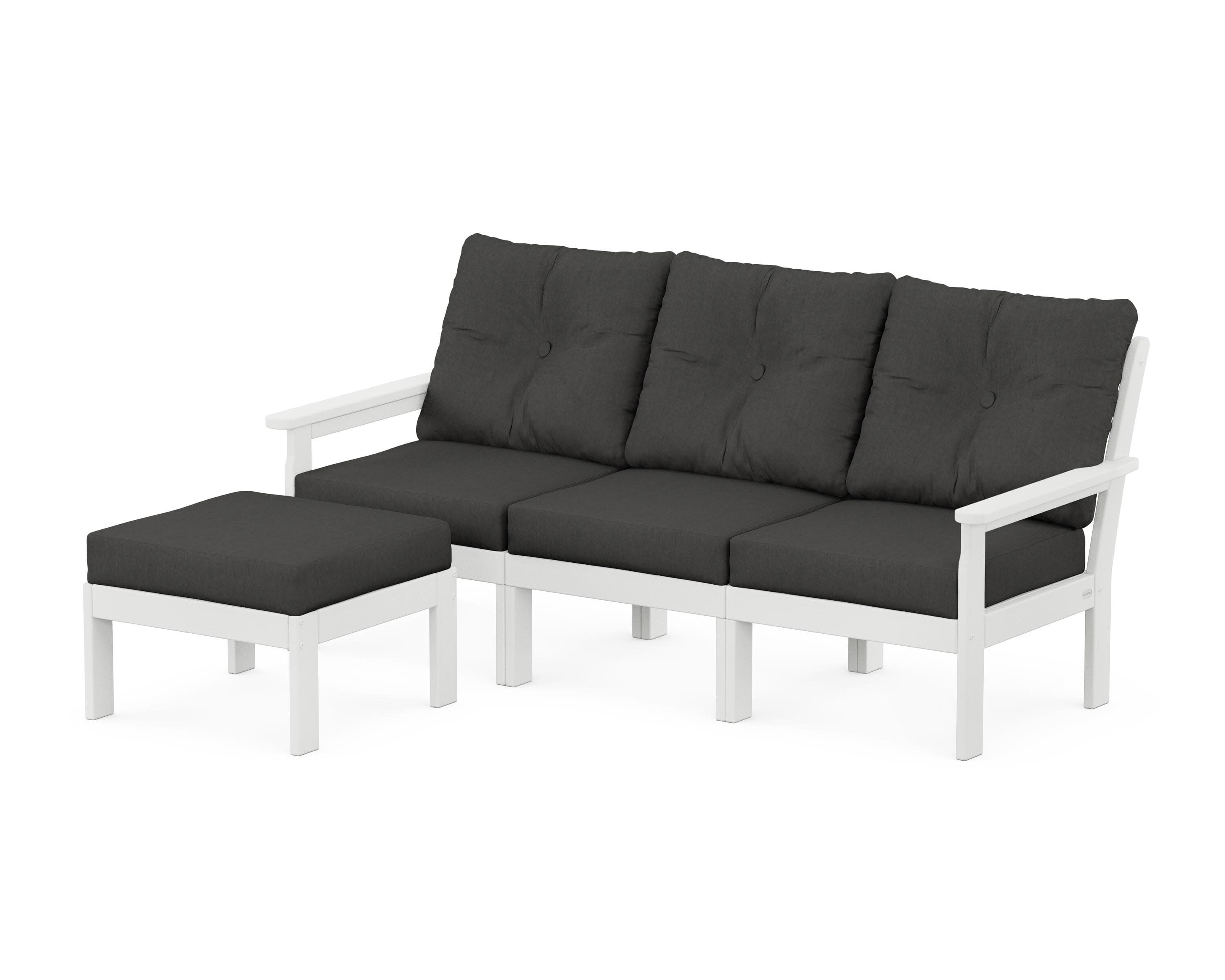 Vineyard 4-Piece Sectional with Ottoman in White / Spectrum Carbon