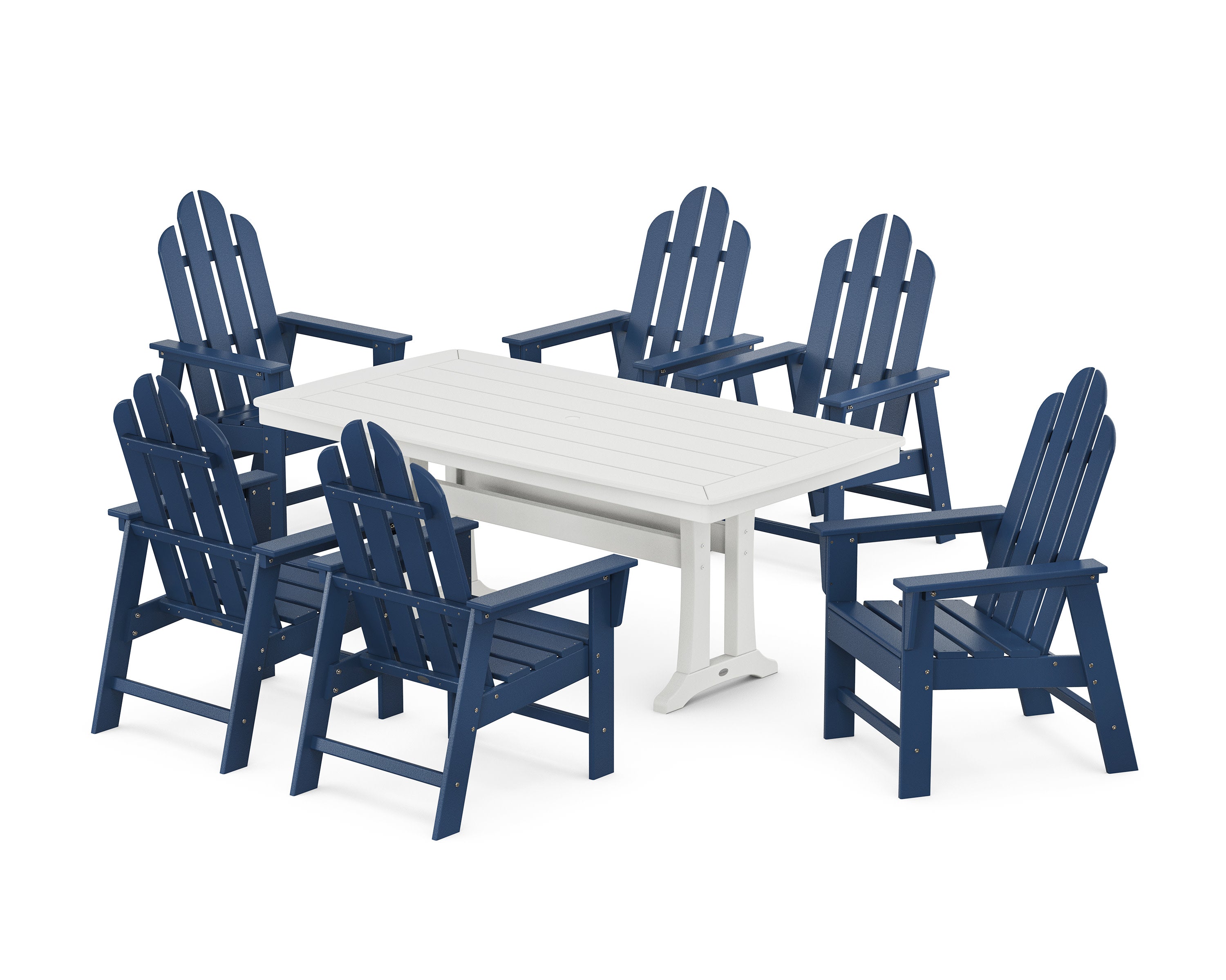 Long Island 7-Piece Dining Set with Trestle Legs in Navy / White
