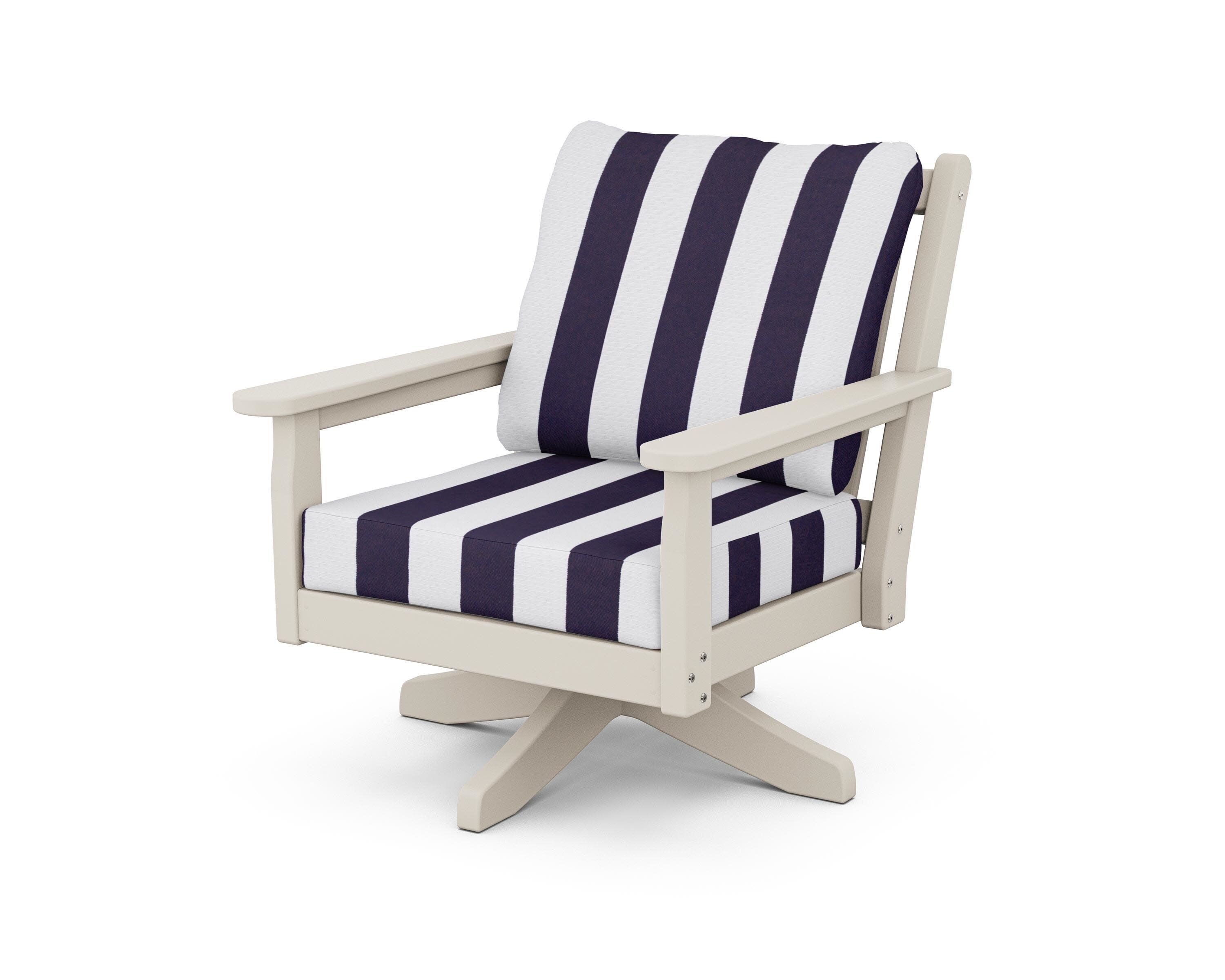 Chippendale Deep Seating Swivel Chair in Sand / Cabana Stripe Navy