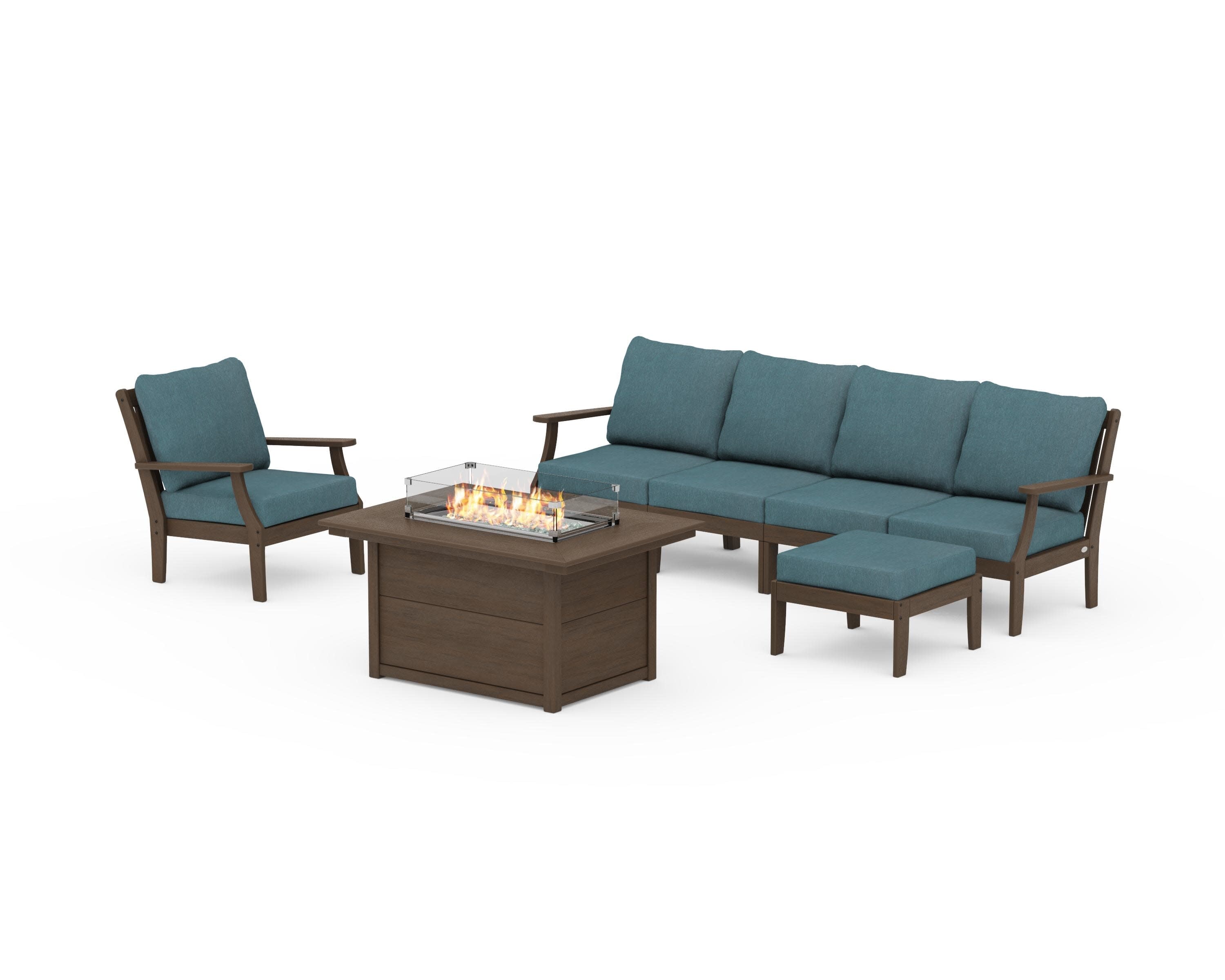 Braxton Sectional Lounge and Fire Pit Set in Kona / Ocean Teal