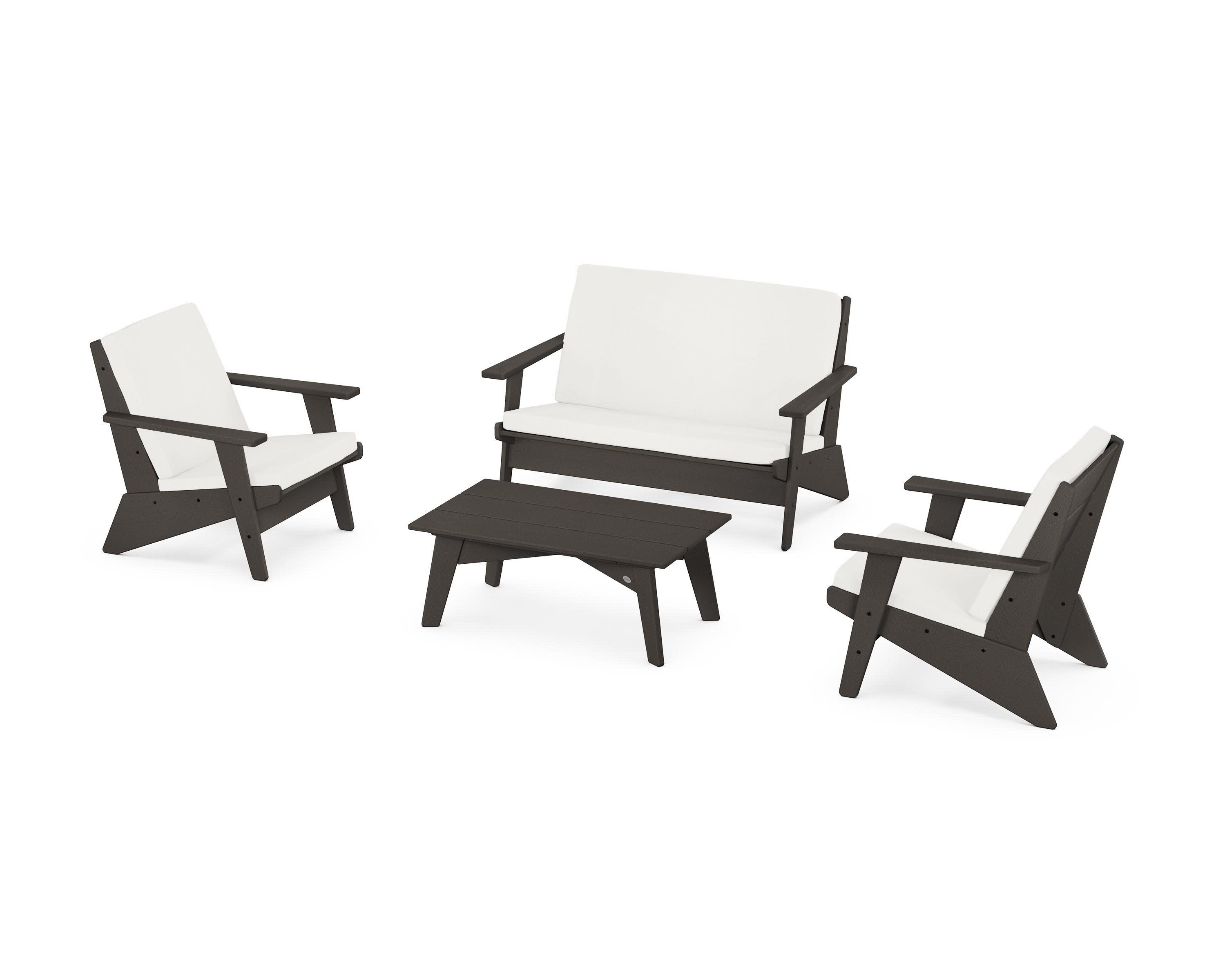 Riviera Modern Lounge 4-Piece Set in Vintage Coffee / Natural Linen