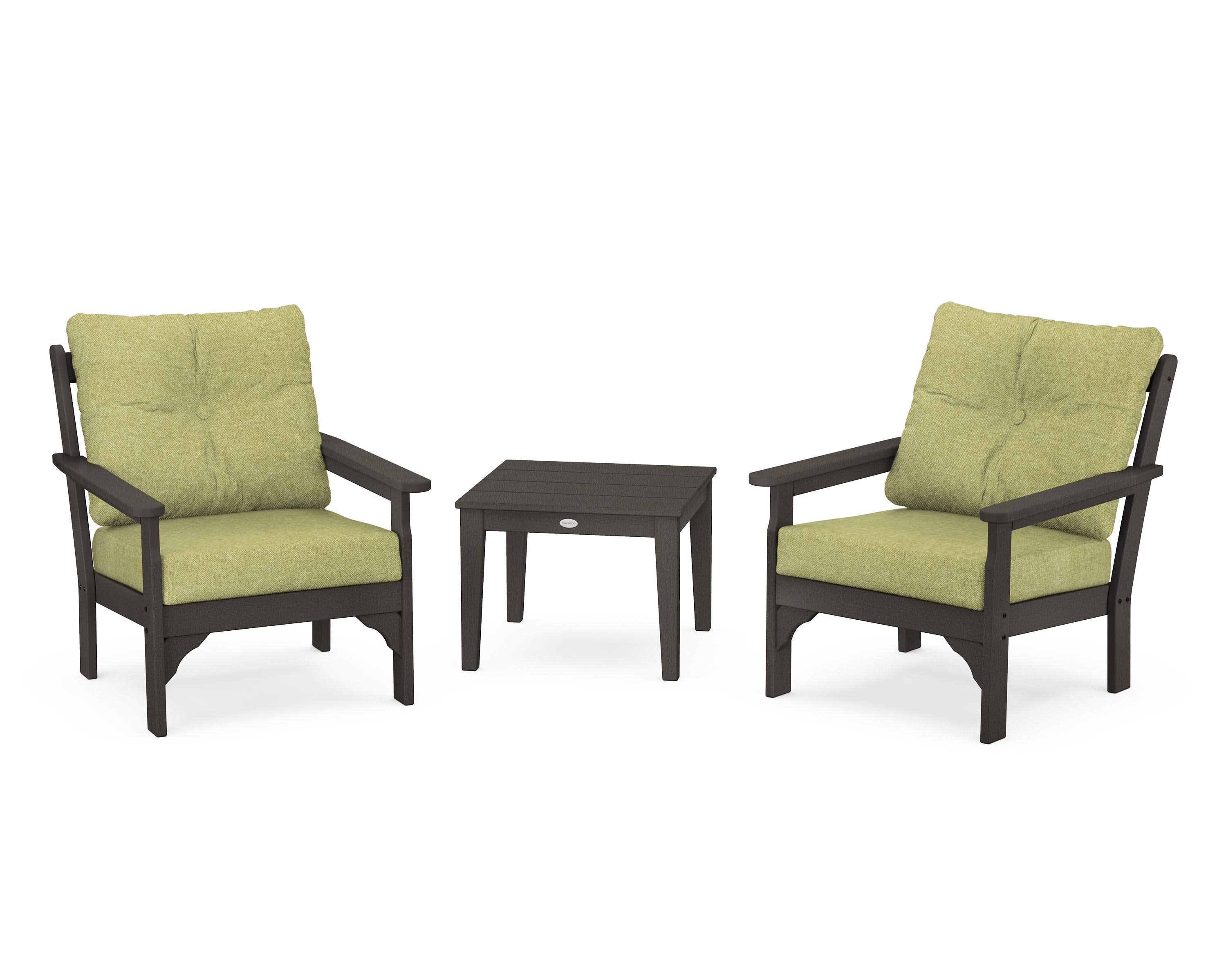 Vineyard 3-Piece Deep Seating Set in Vintage Coffee / Chartreuse Boucle