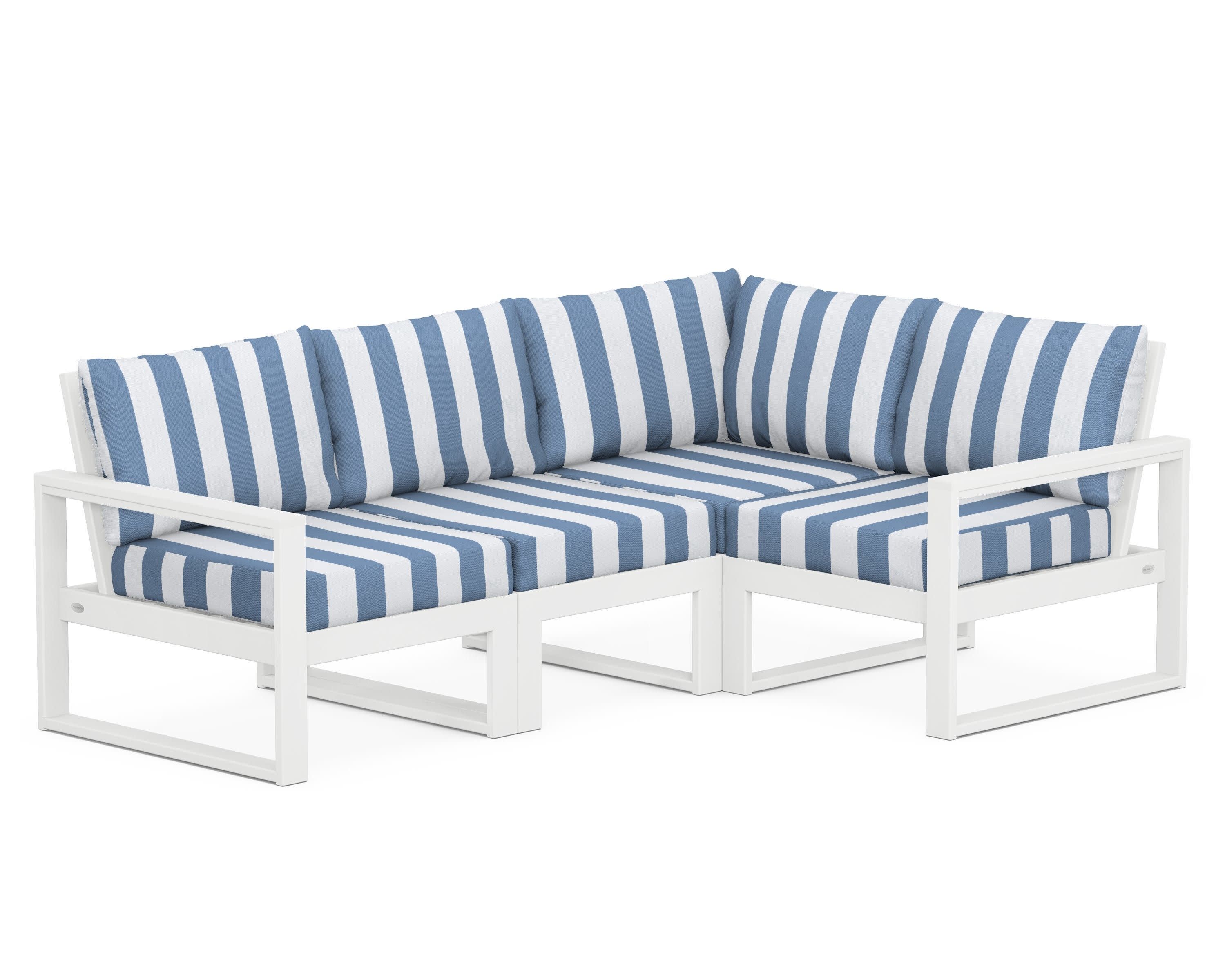 EDGE 4-Piece Modular Deep Seating Set in White / Cabana Stripe Sky Blue