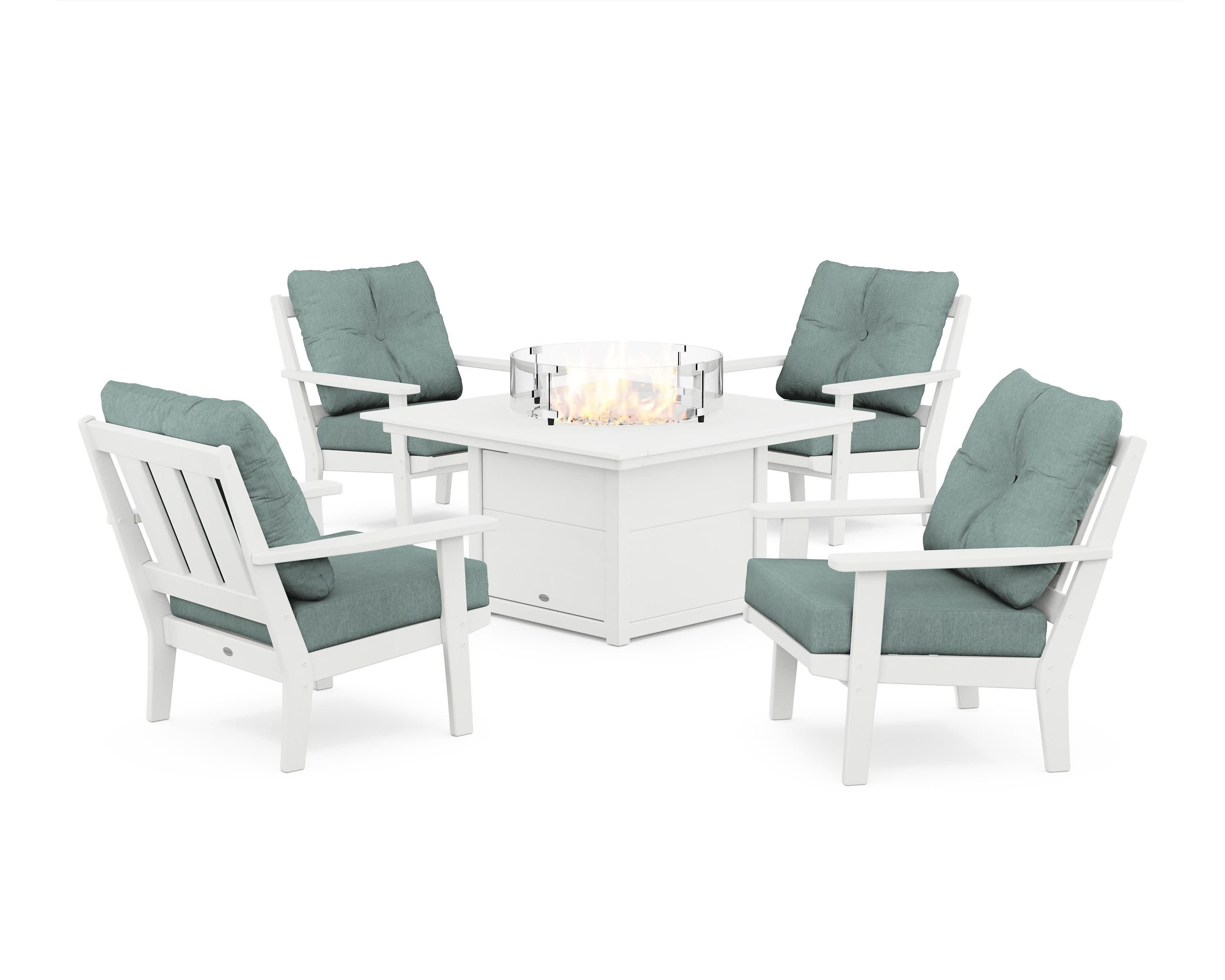 Oxford 5-Piece Deep Seating Set with Fire Pit Table in White / Glacier Spa