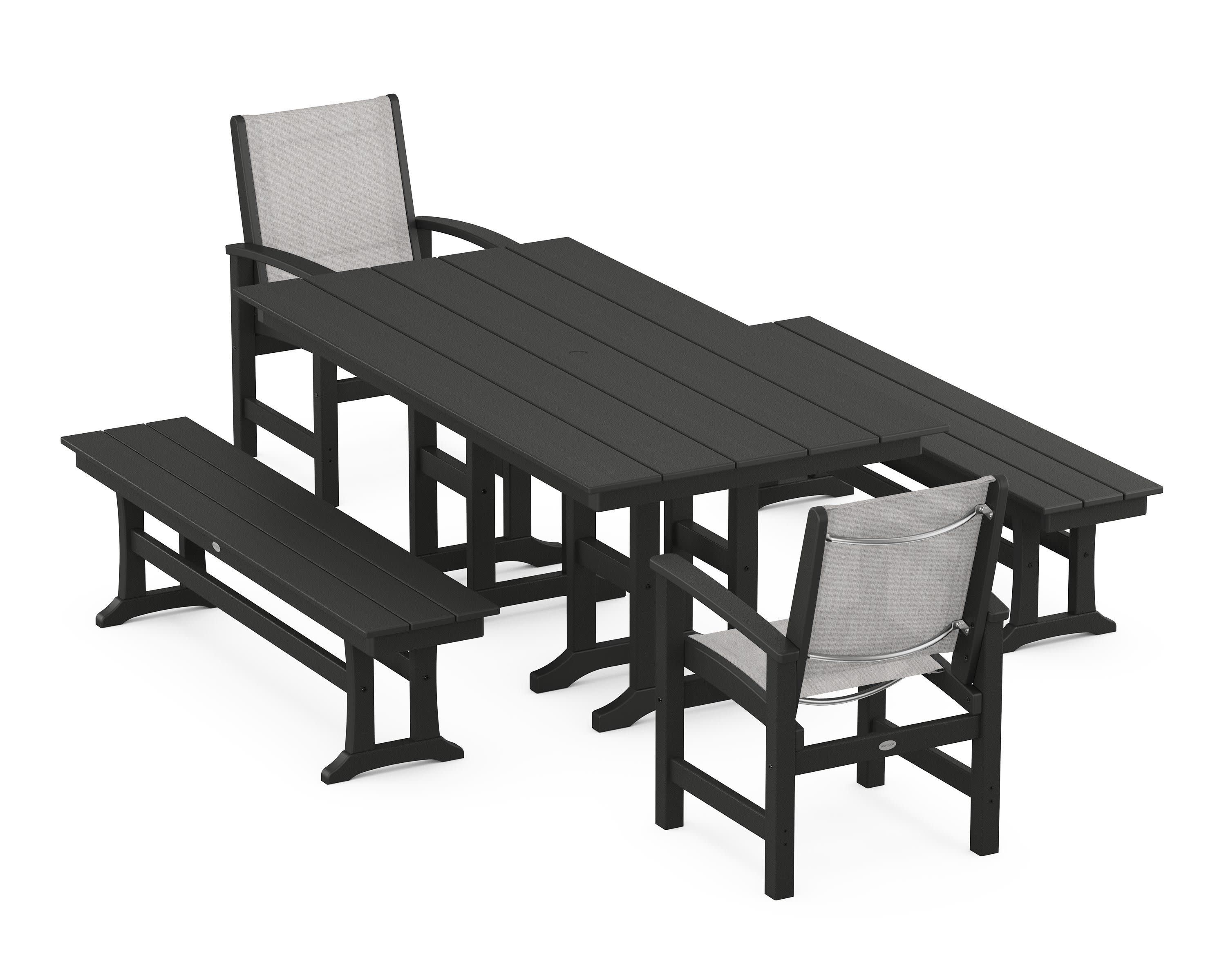 Coastal 5-Piece Farmhouse Dining Set in Black / Parchment Sling