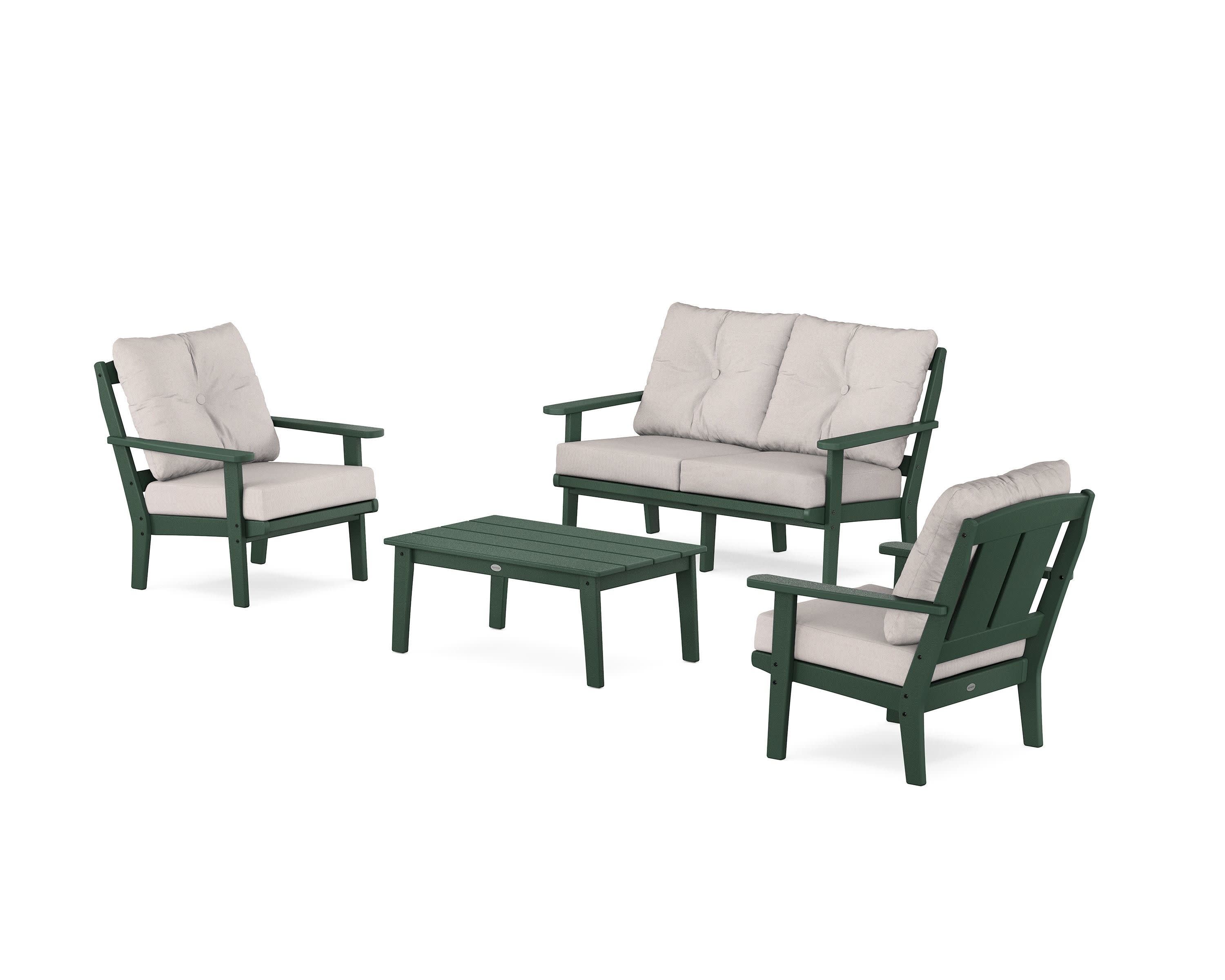 Mission 4-Piece Deep Seating Set with Loveseat in Green / Dune Burlap