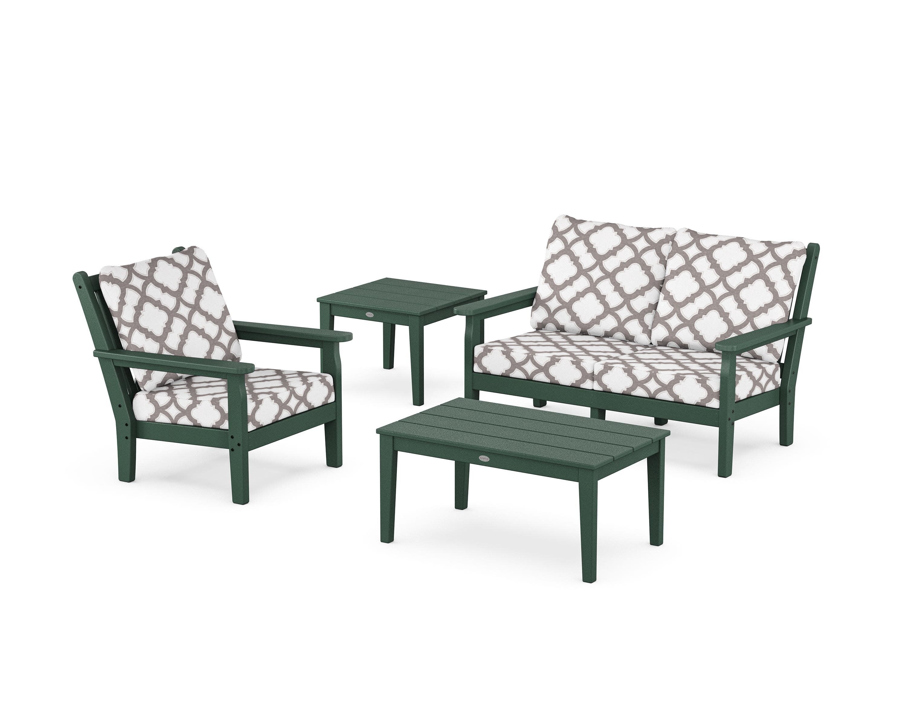 Chippendale 4-Piece Deep Seating Set in Green / Trellis Grey Mist