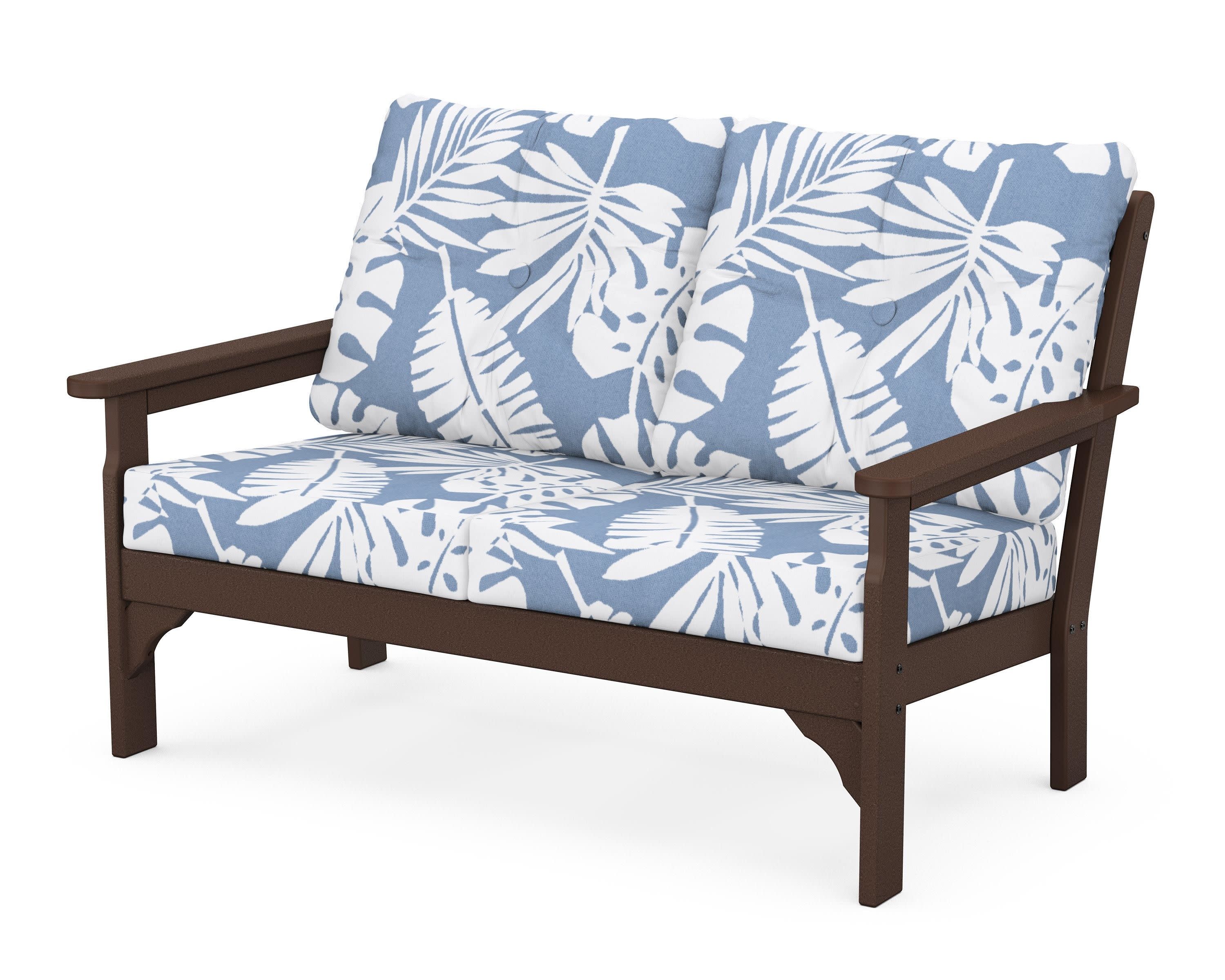 Vineyard Deep Seating Loveseat in Mahogany / Leaf Sky Blue