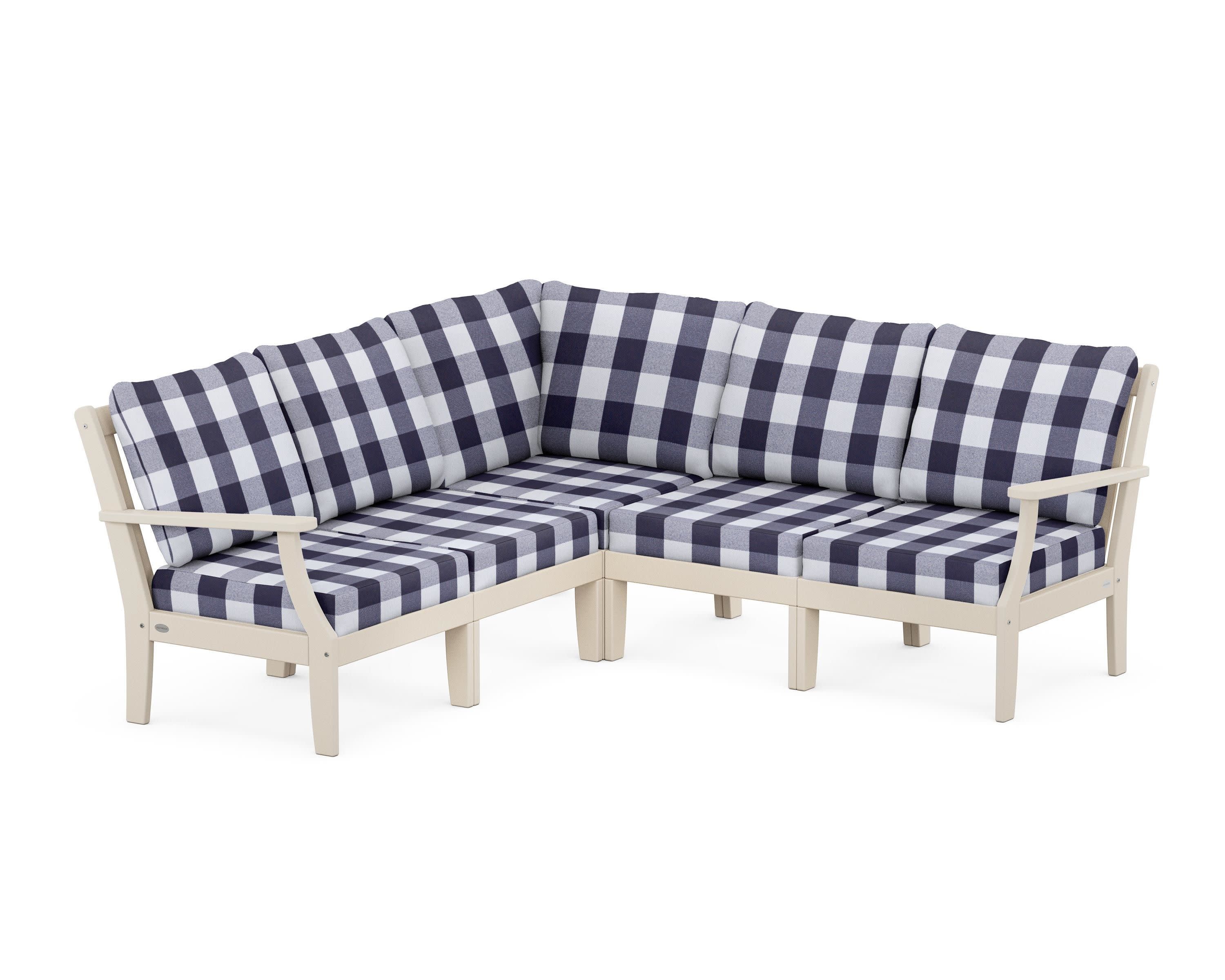 Braxton Modular 5-Piece Deep Seating Set in Sand / Buffalo Plaid Navy