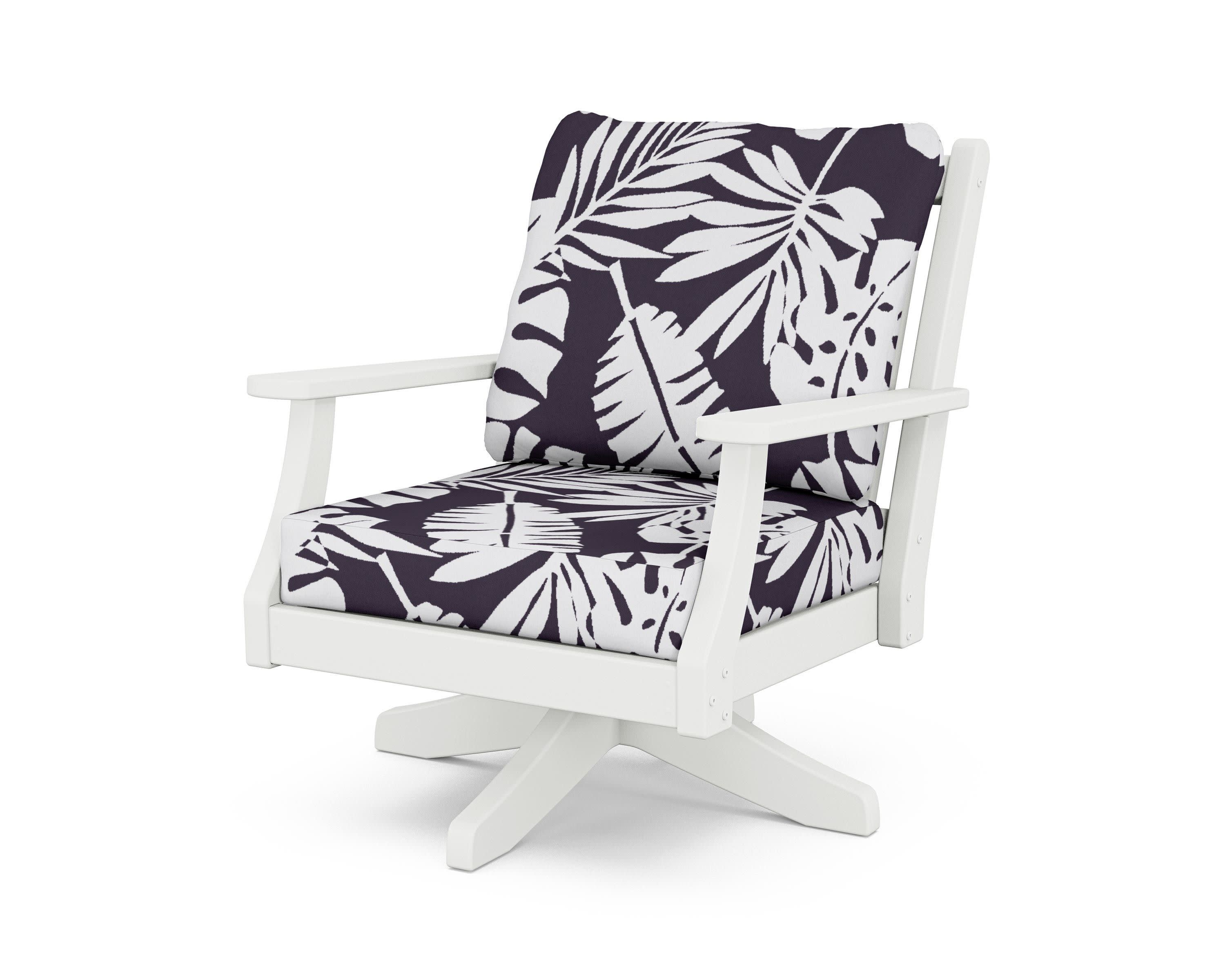 Wovendale Deep Seating Swivel Chair in White / Leaf Navy