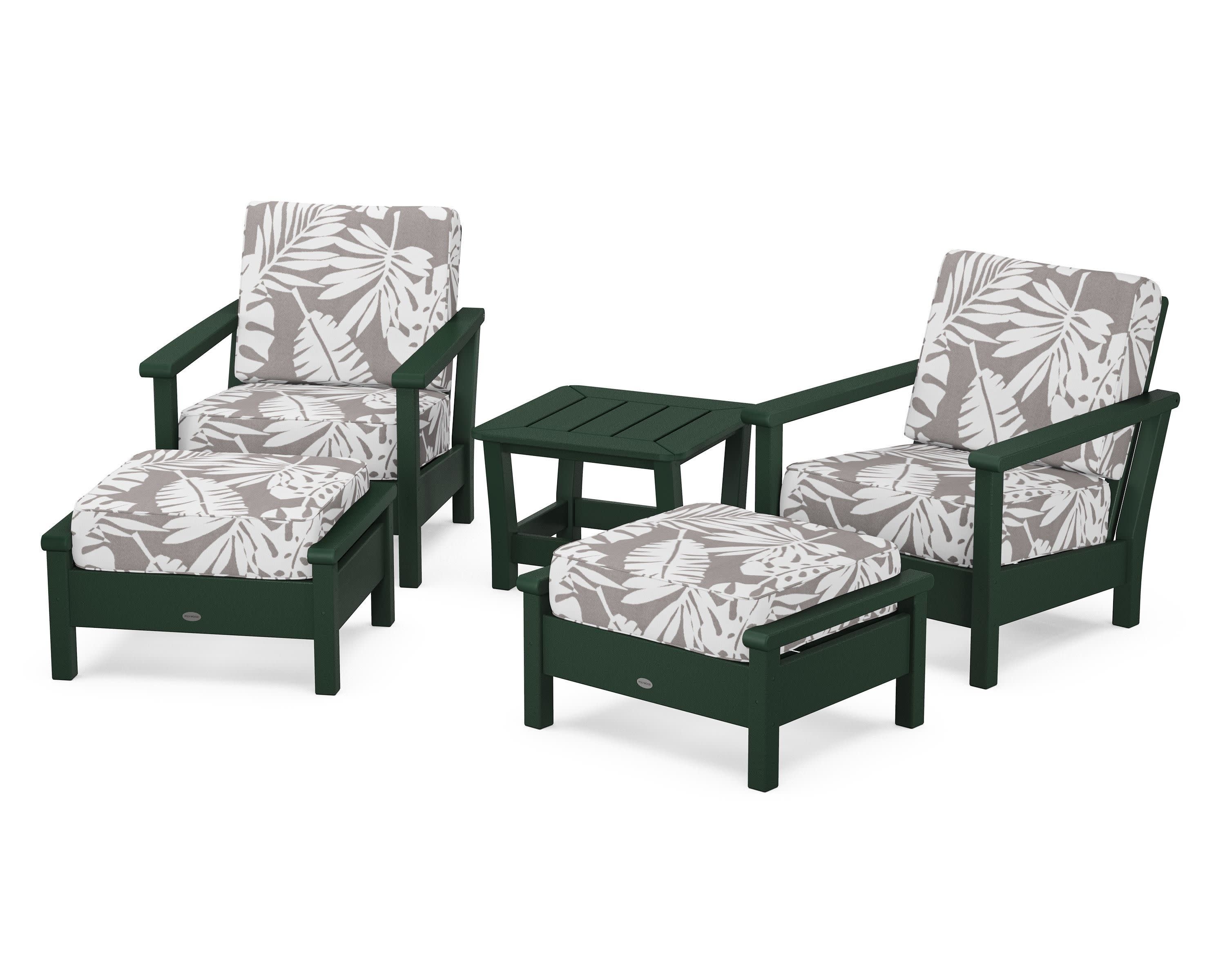 Harbour 5-Piece Deep Seating Chair Set in Green / Leaf Grey Mist