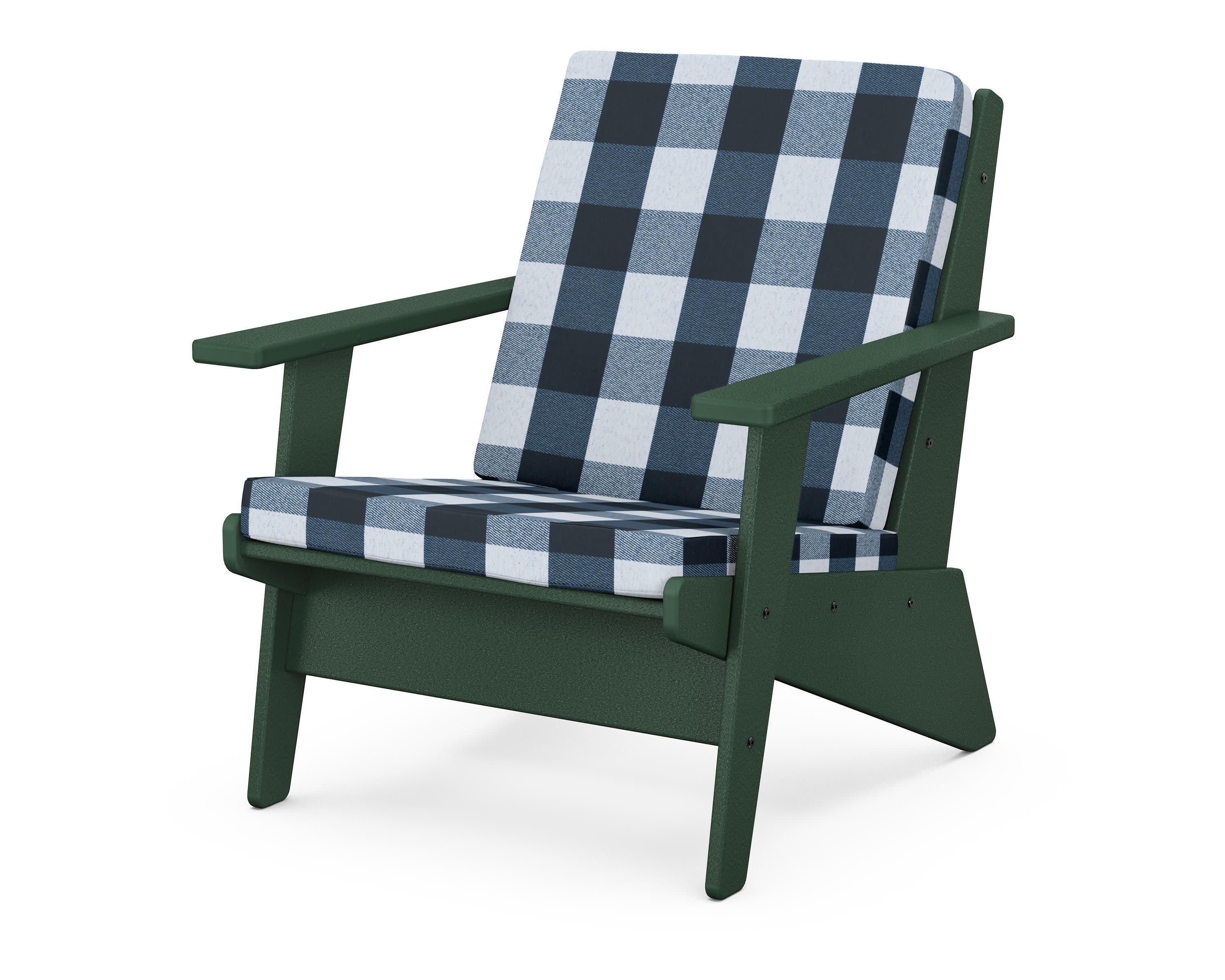 Riviera Modern Lounge Chair in Green / Buffalo Plaid Marine Indigo