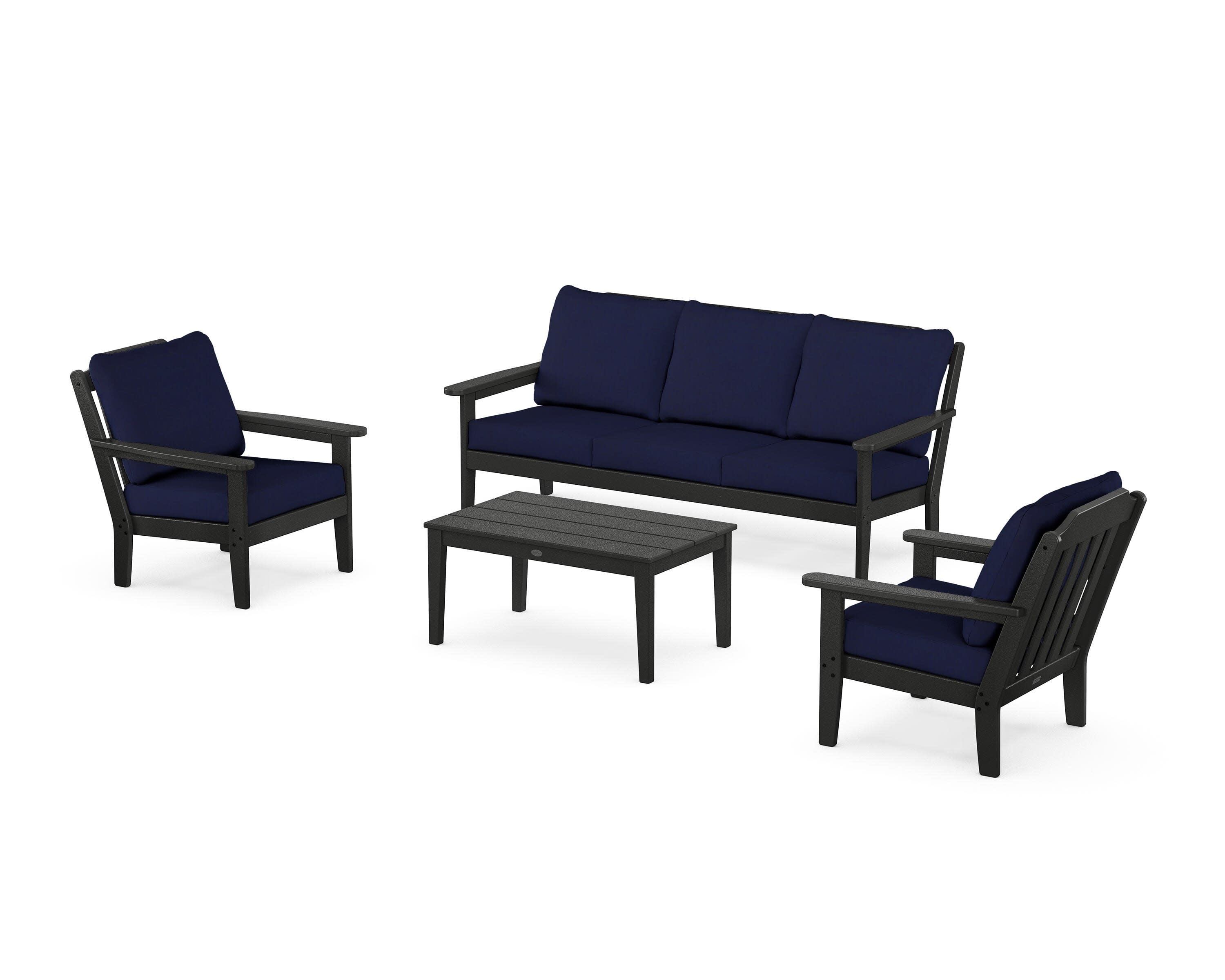 Cottage 4-Piece Deep Seating Set with Sofa in Black / Navy