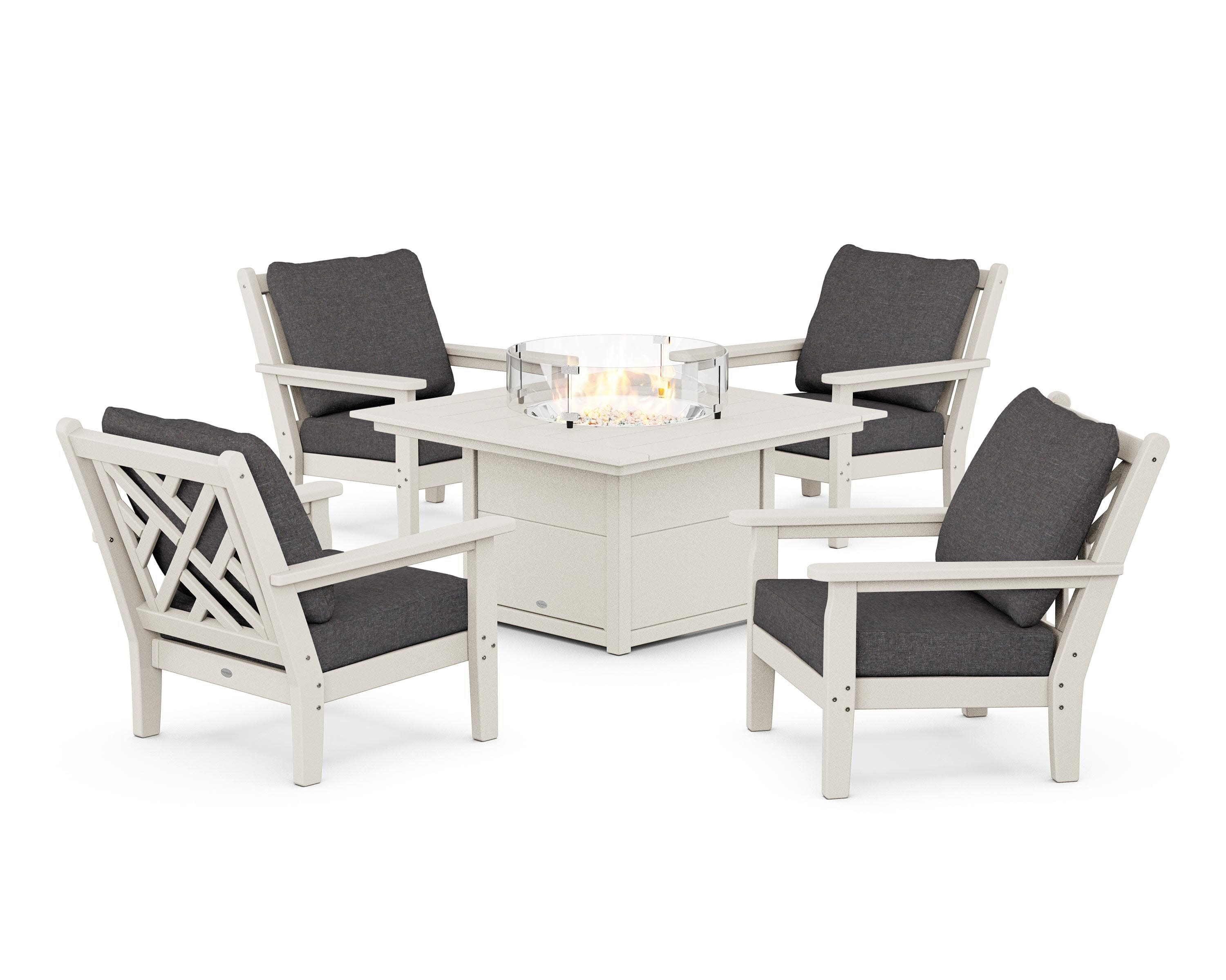 Chippendale 5-Piece Deep Seating Set with Fire Pit Table in Sand / Ash Charcoal