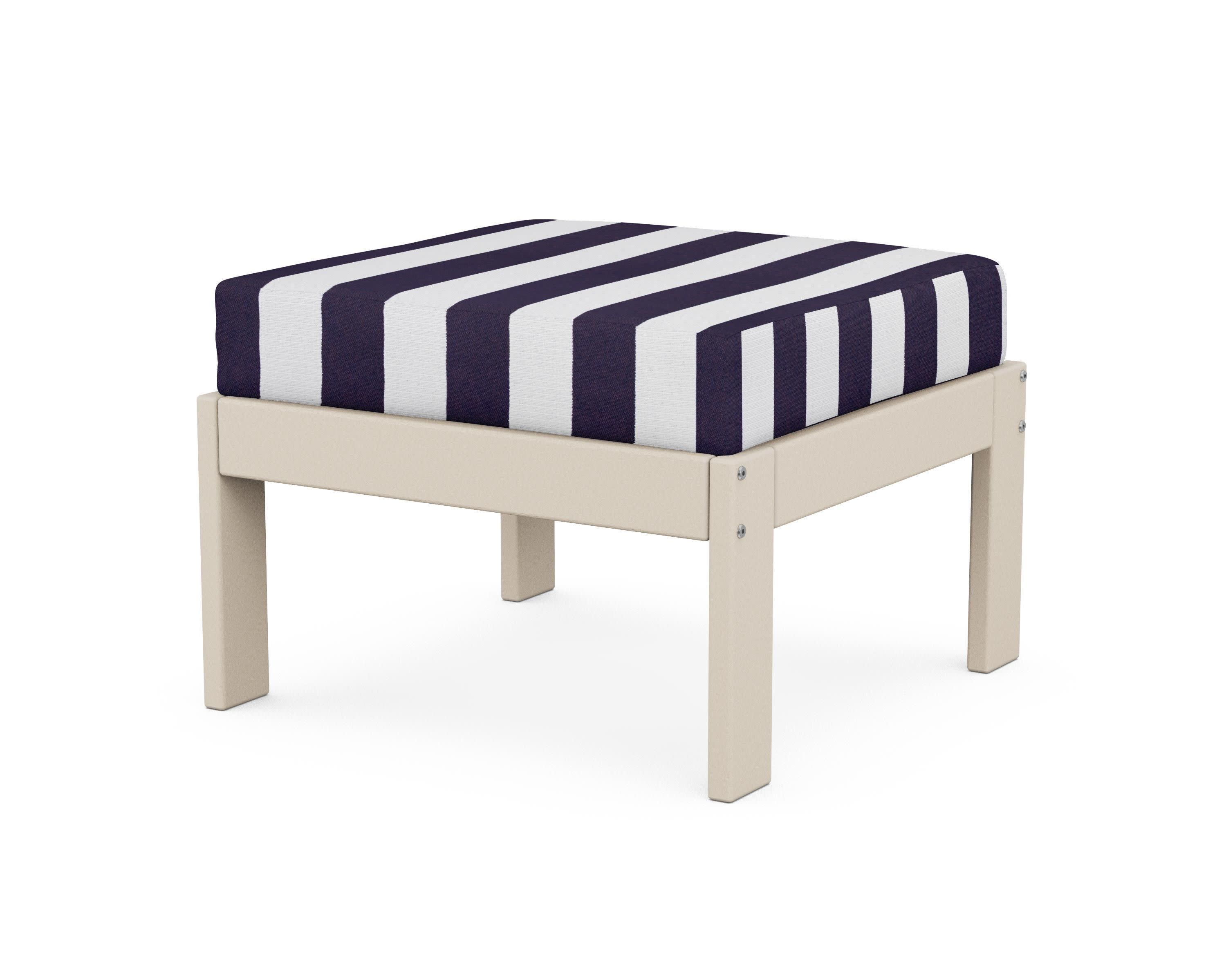 Vineyard Modular Ottoman in Sand / Cabana Stripe Navy