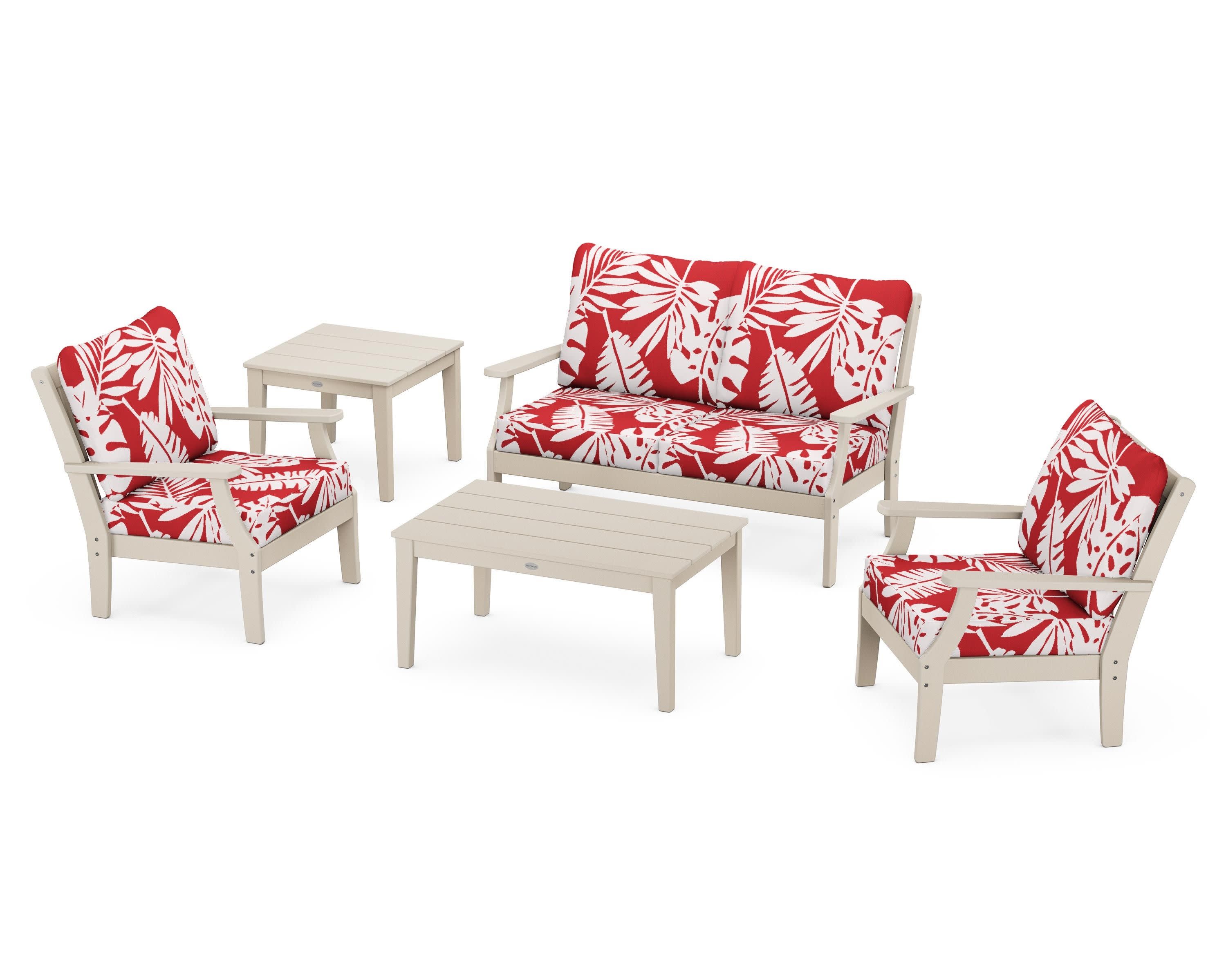 Braxton 5-Piece Deep Seating Set in Sand / Leaf Crimson