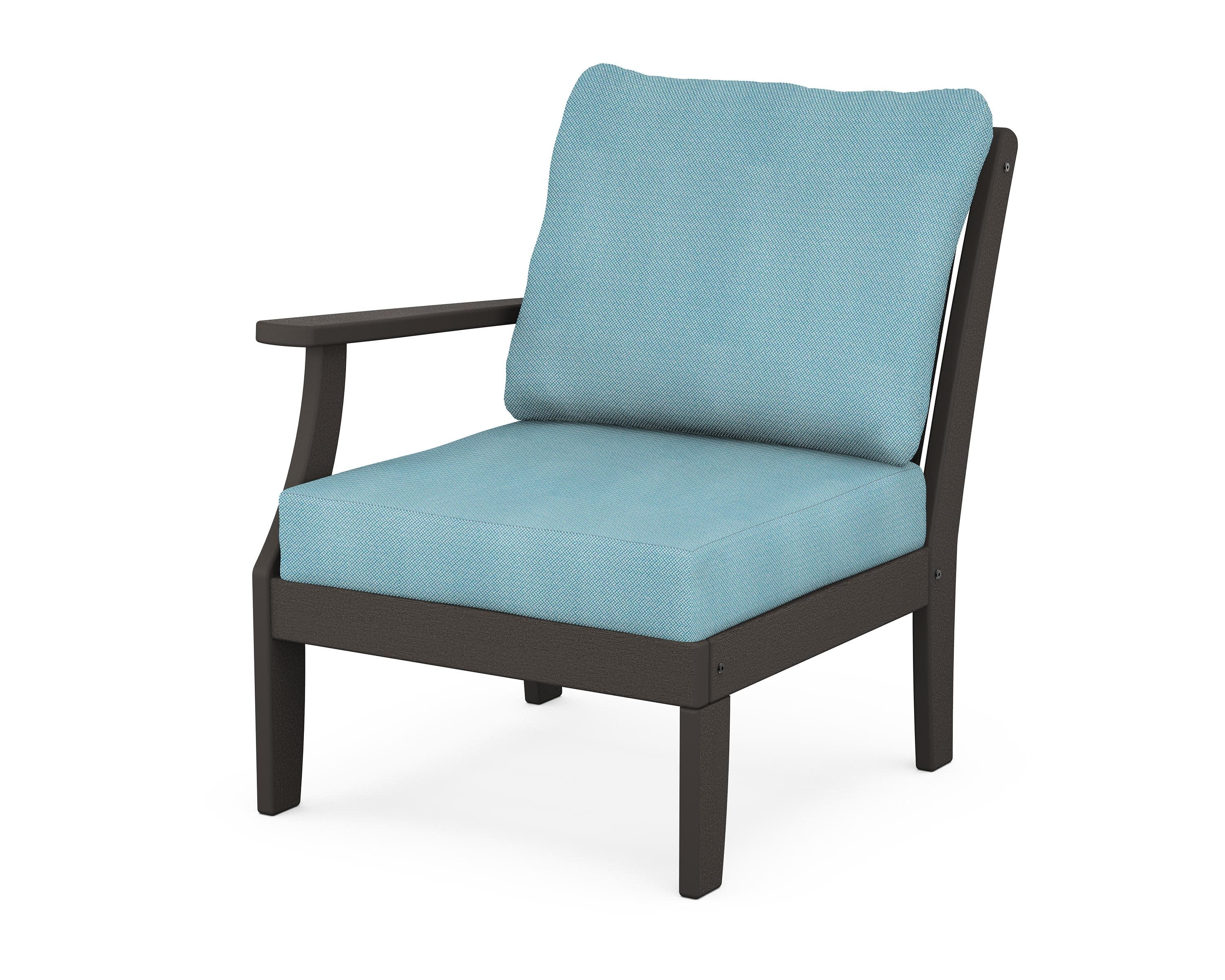 Braxton Modular Left Arm Chair in Vintage Coffee / Lattice Sky Blue