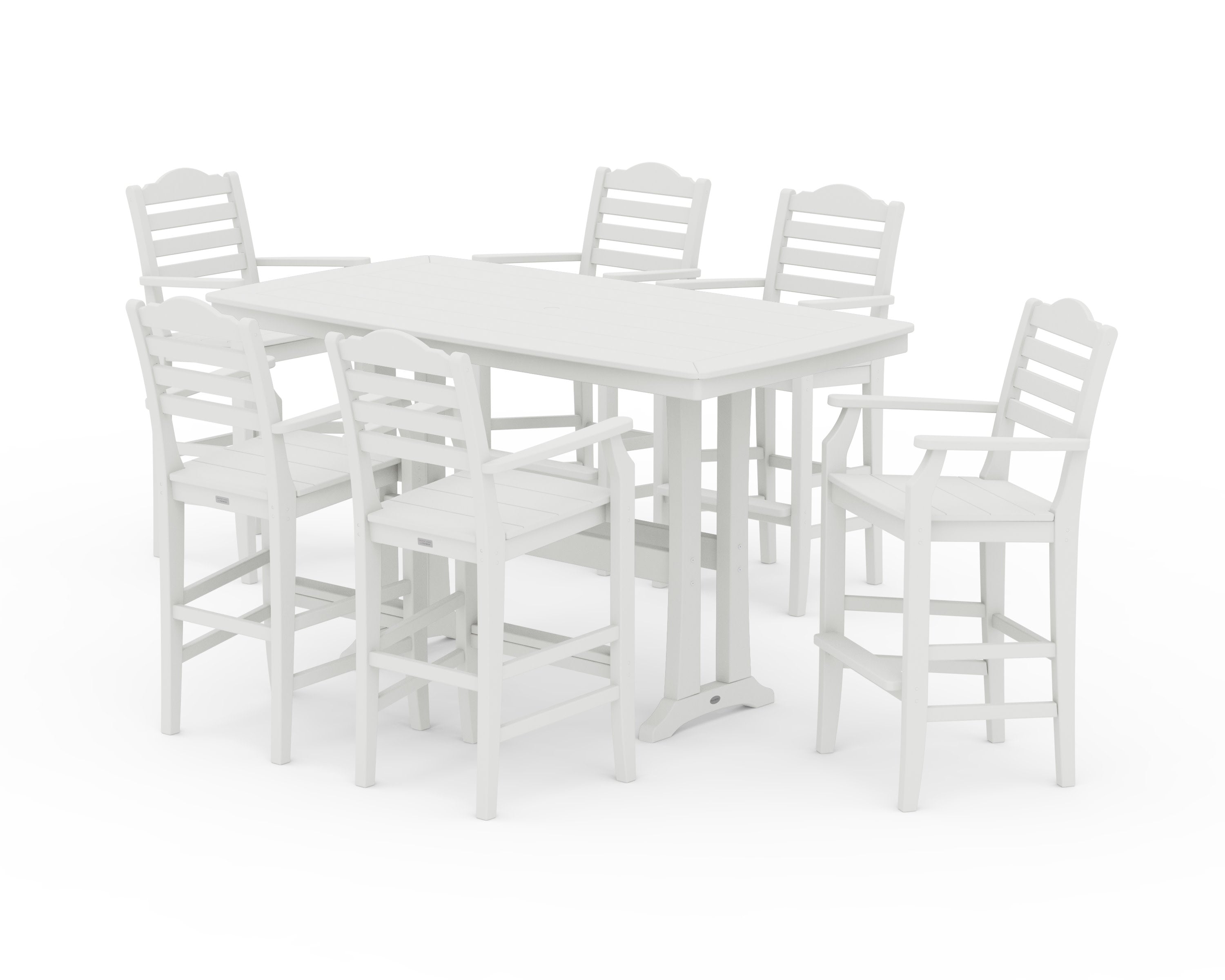 Savannah Arm Chair 7-Piece Bar Set with Trestle Legs in Vintage White