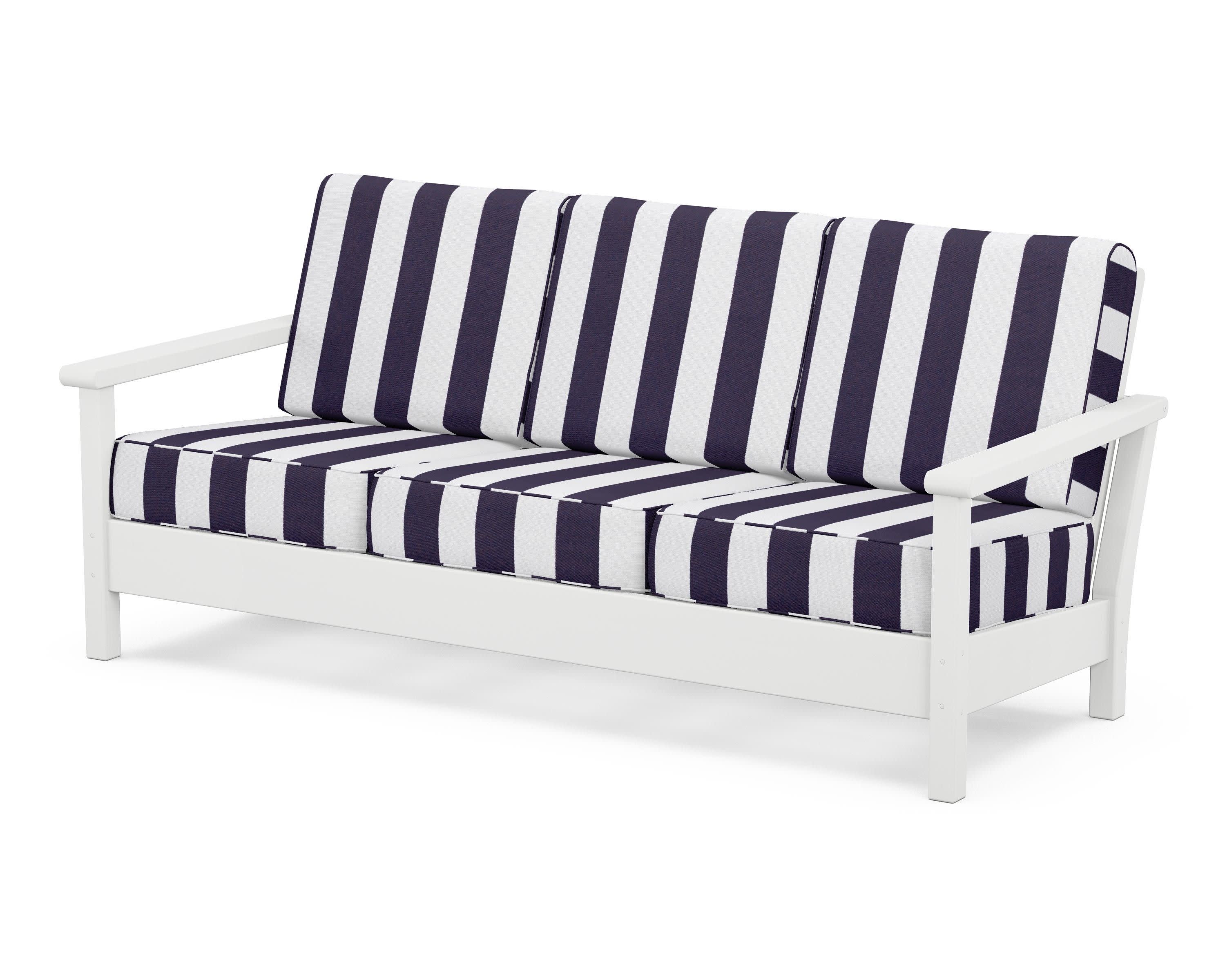 Harbour Deep Seating Sofa in White / Cabana Stripe Navy
