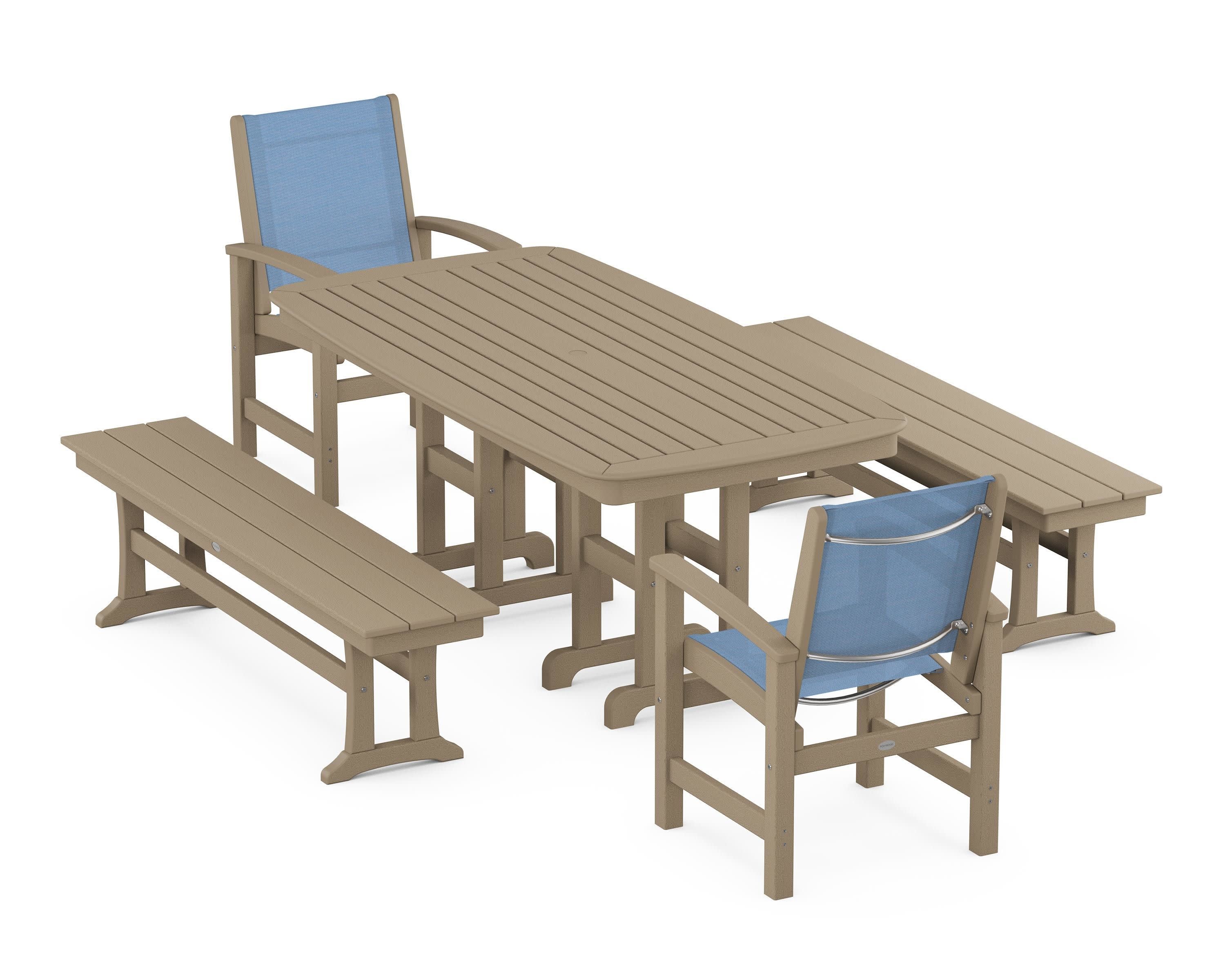 Coastal 5-Piece Dining Set in Vintage Sahara / Poolside Sling