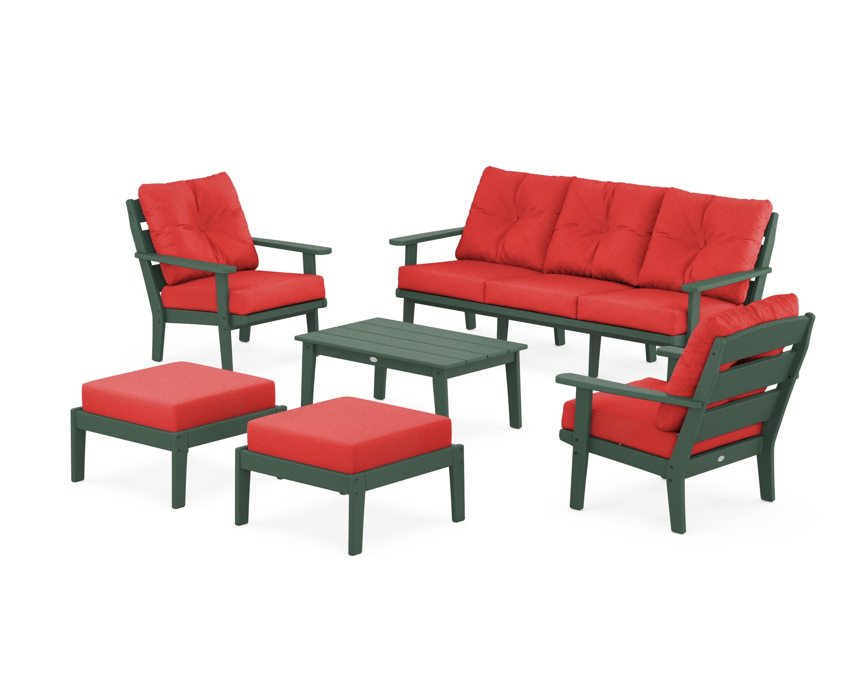 Lakeside 6-Piece Lounge Sofa Set in Green / Crimson Linen