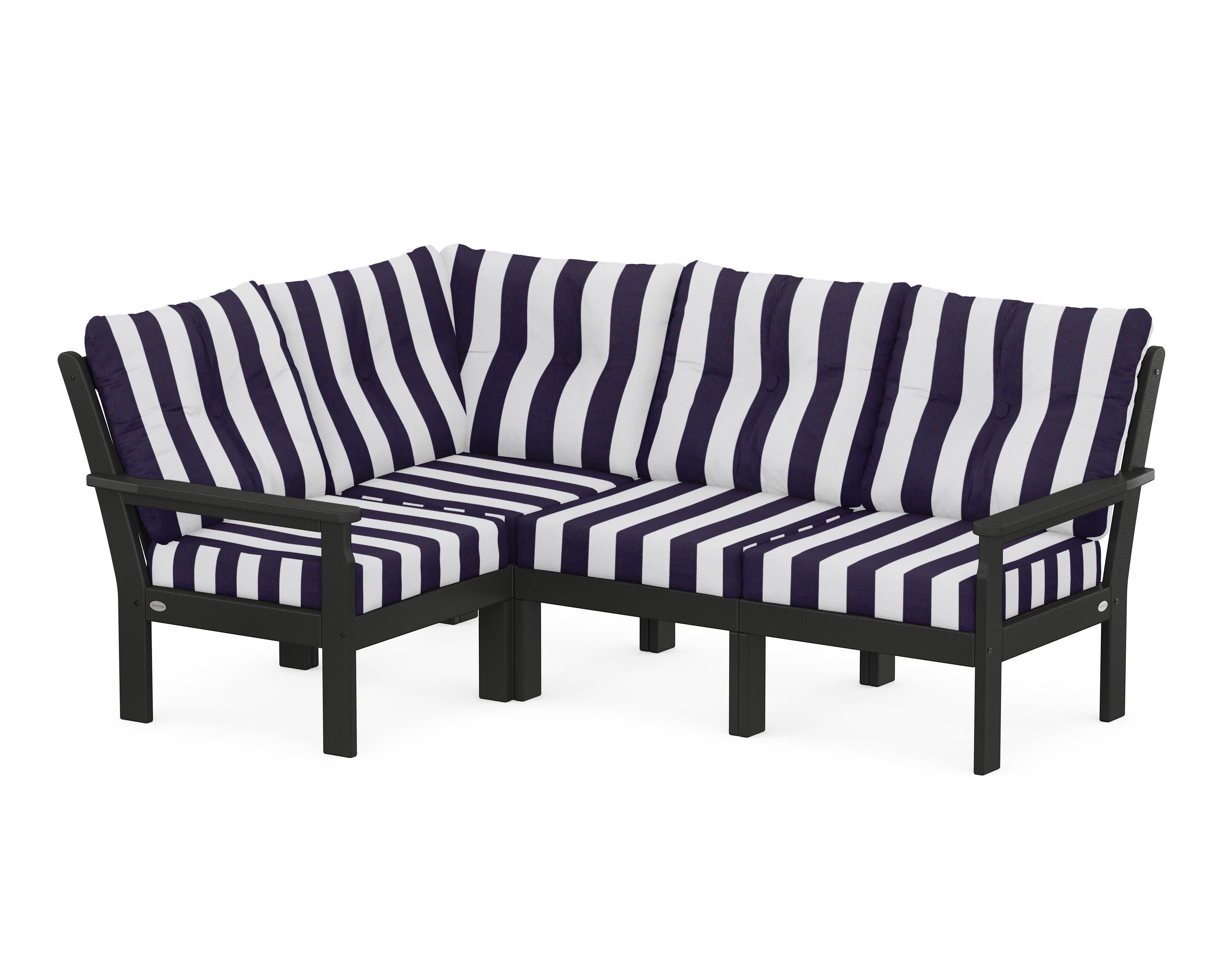 Vineyard 4-Piece Sectional in Black / Cabana Stripe Navy