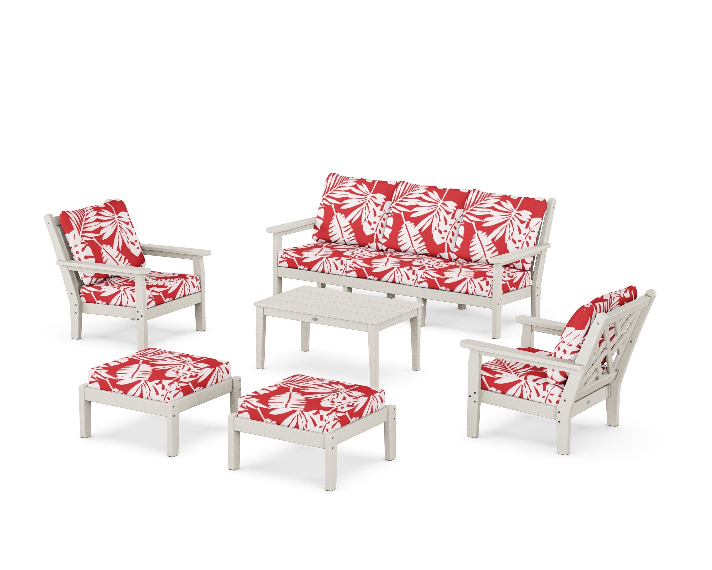Chippendale 6-Piece Lounge Sofa Set in Sand / Leaf Crimson