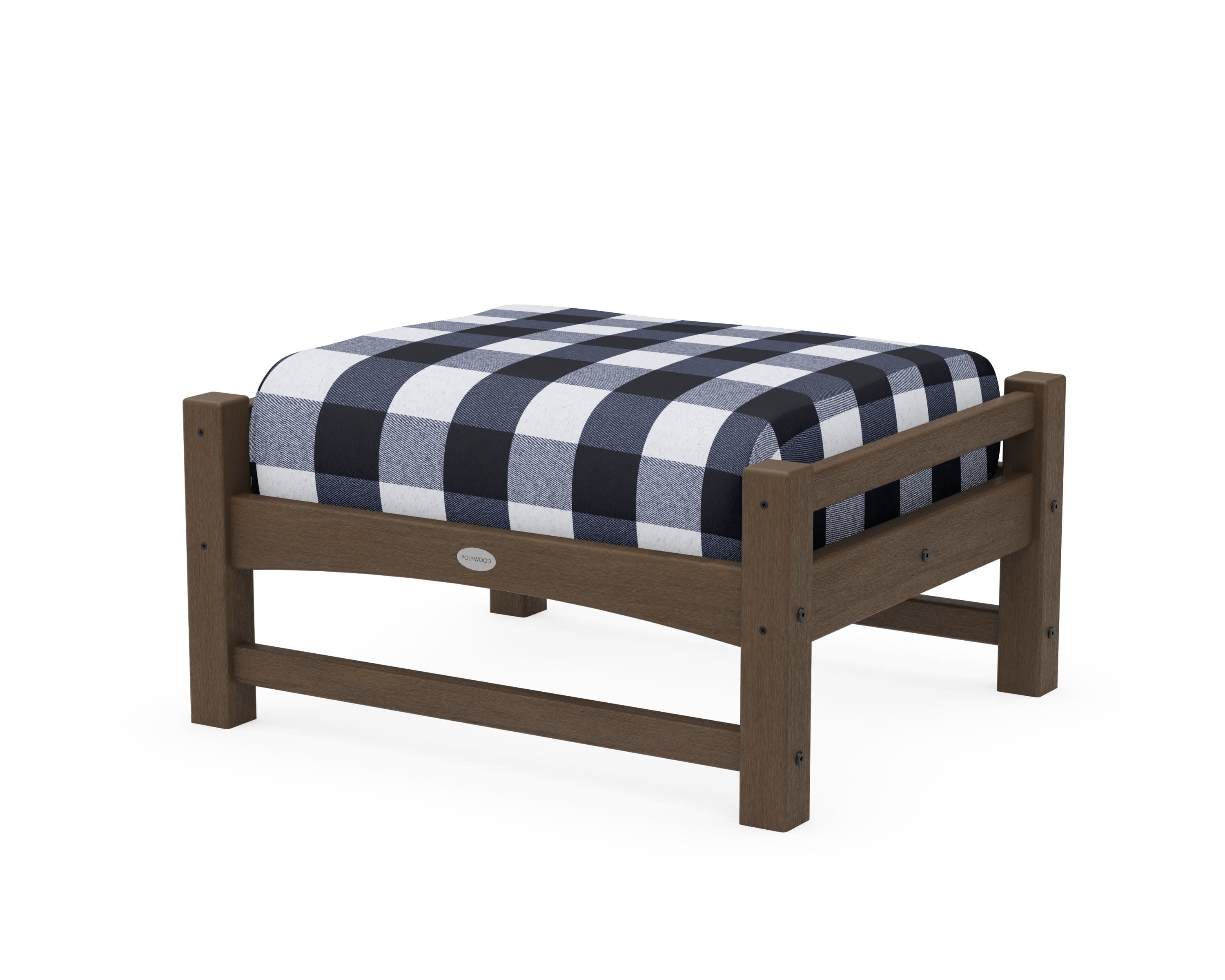 Club Ottoman in Kona / Buffalo Plaid Marine Indigo