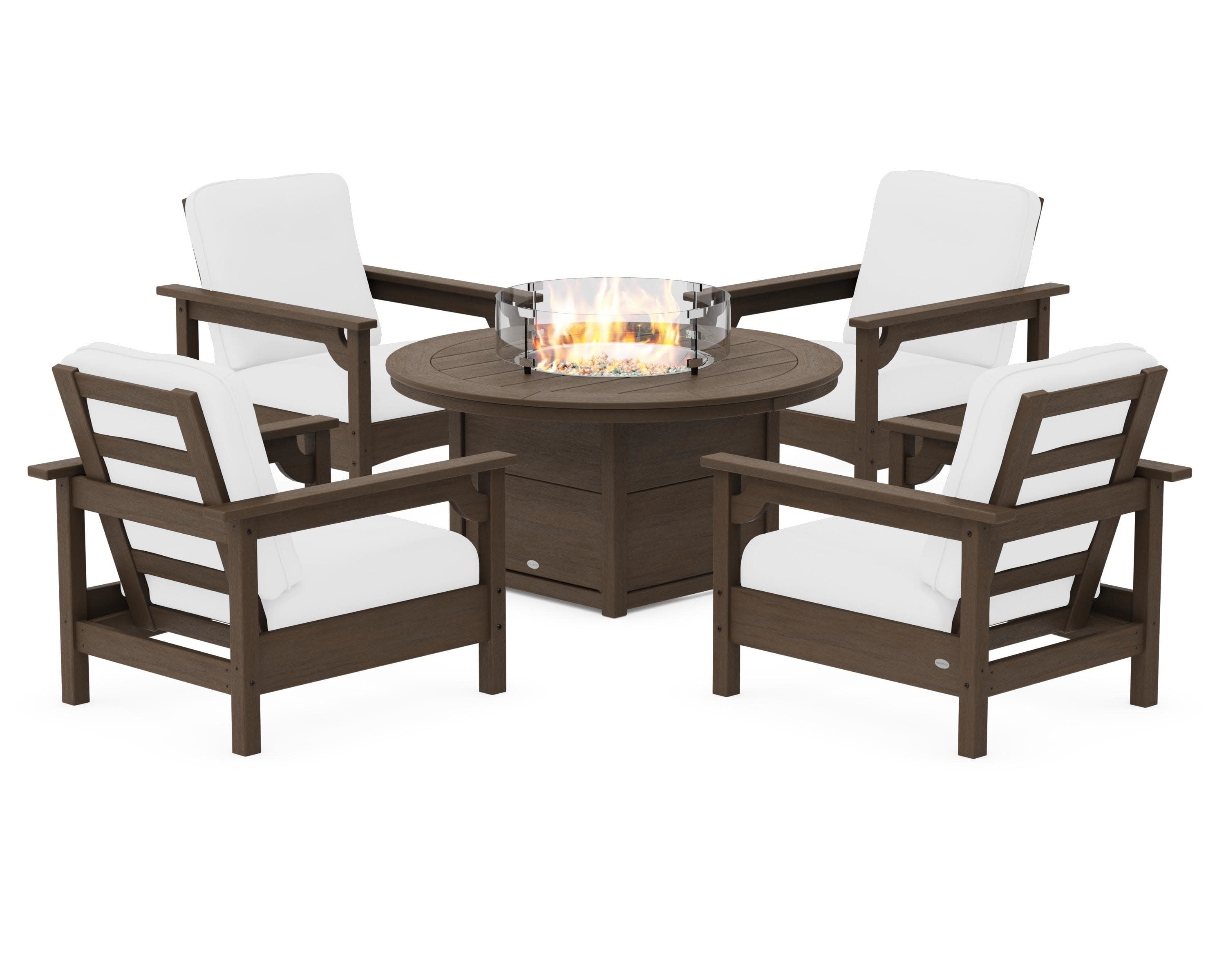 Club 5-Piece Conversation Set with Fire Pit Table in Kona / Natural