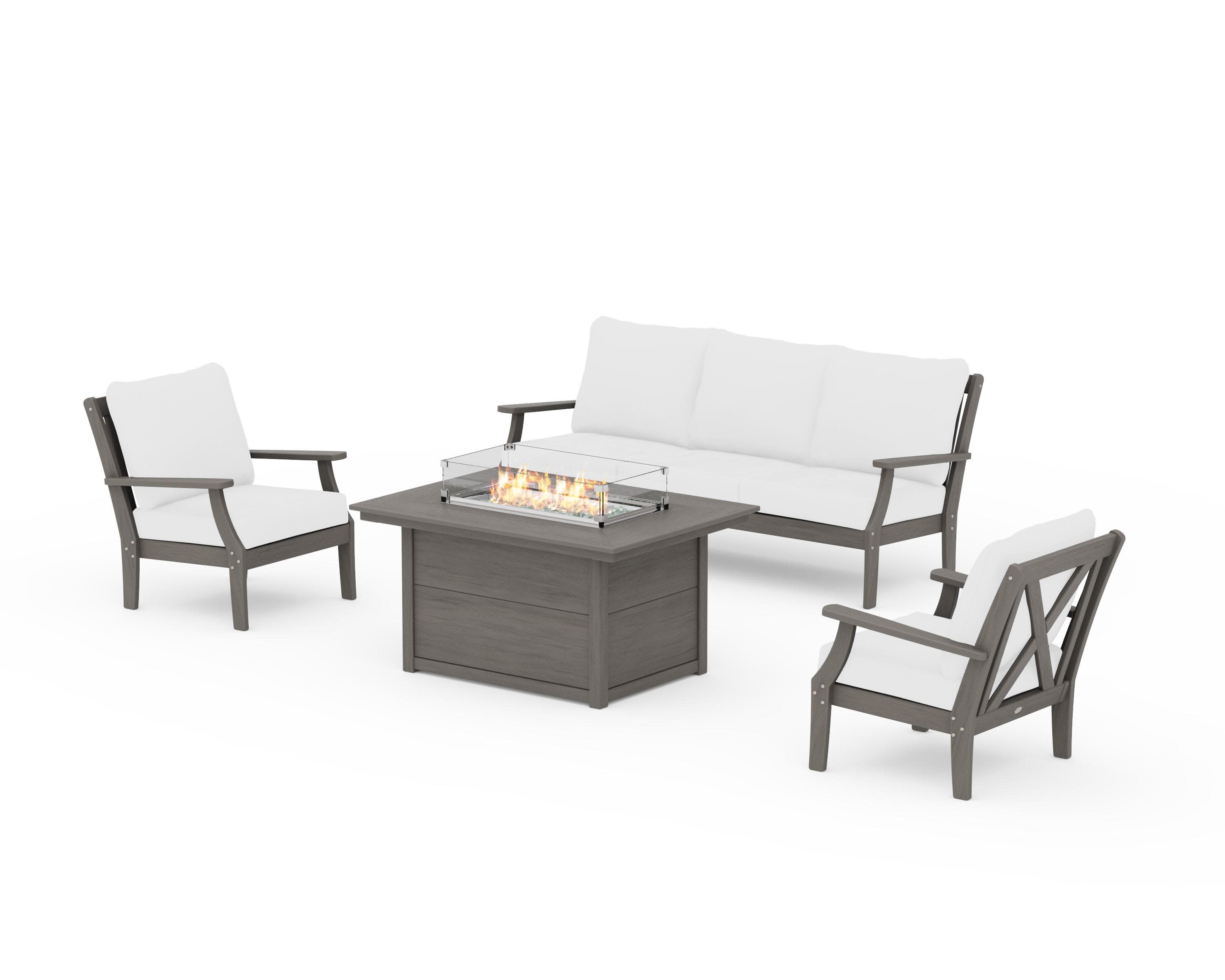 Braxton Deep Seating Fire Pit Table Set in Driftwood / Natural
