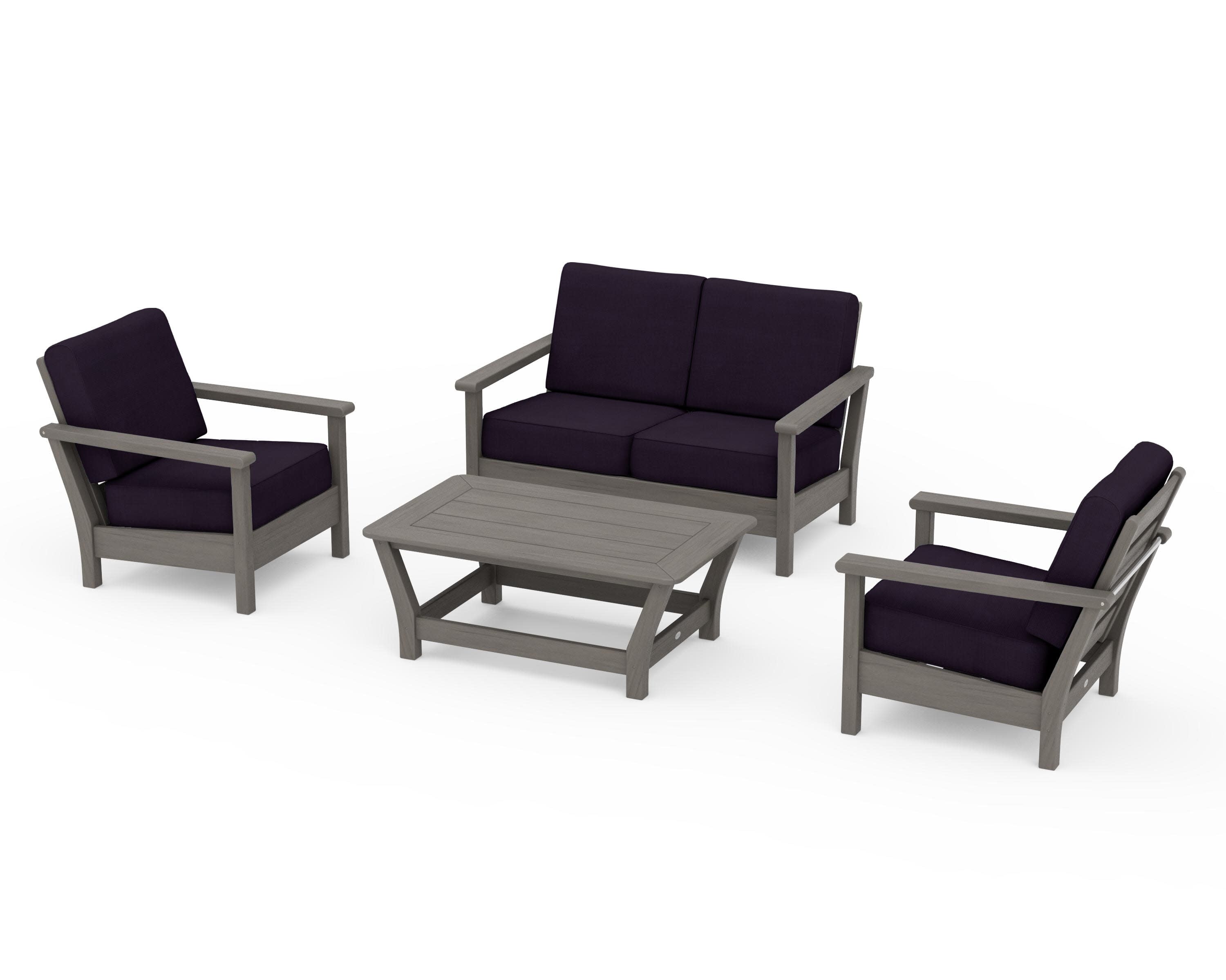 Harbour 4-Piece Deep Seating Set in Driftwood / Navy Linen