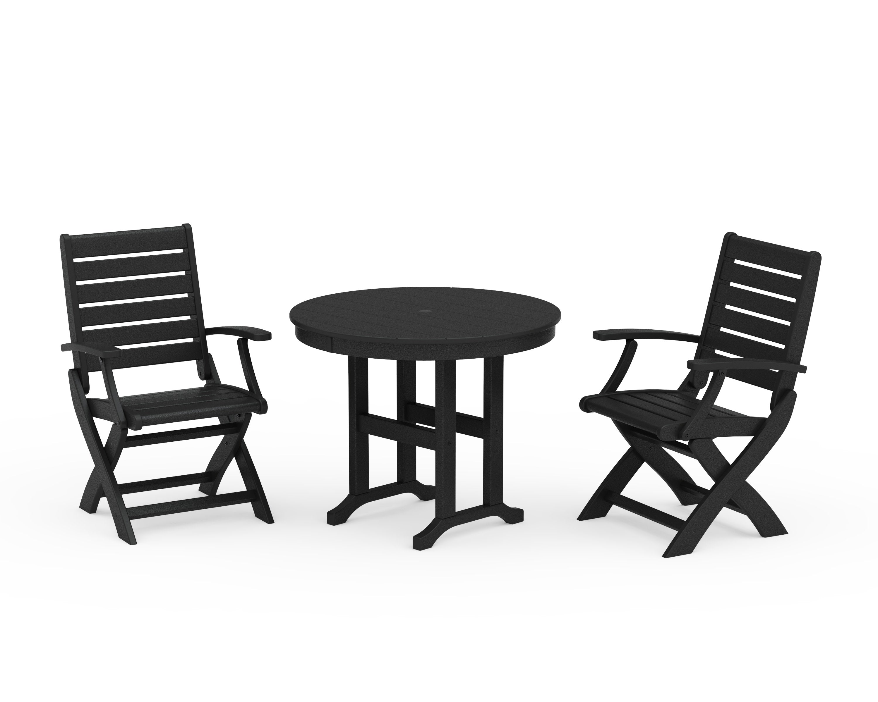 Signature Folding Chair 3-Piece Round Farmhouse Dining Set in Black