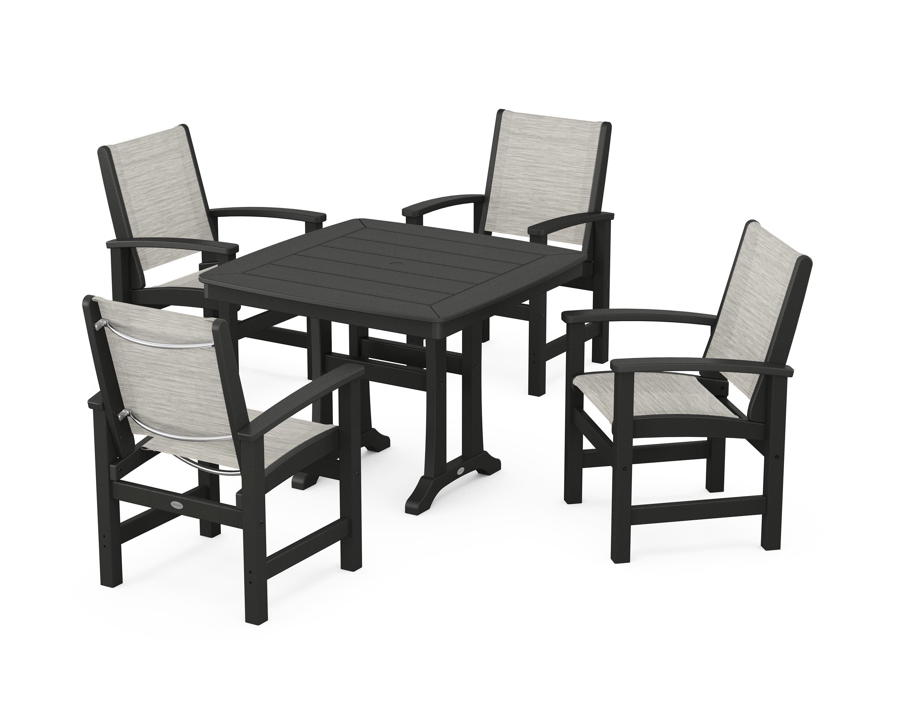 Coastal 5-Piece Dining Set with Trestle Legs in Black / Birch Sling
