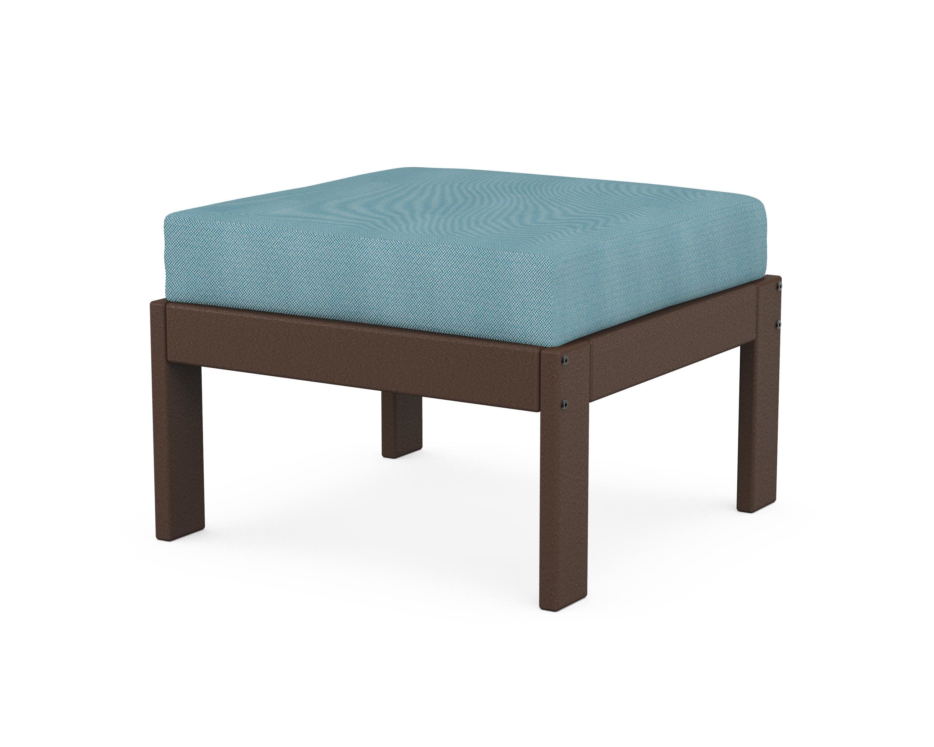Vineyard Modular Ottoman in Mahogany / Lattice Sky Blue