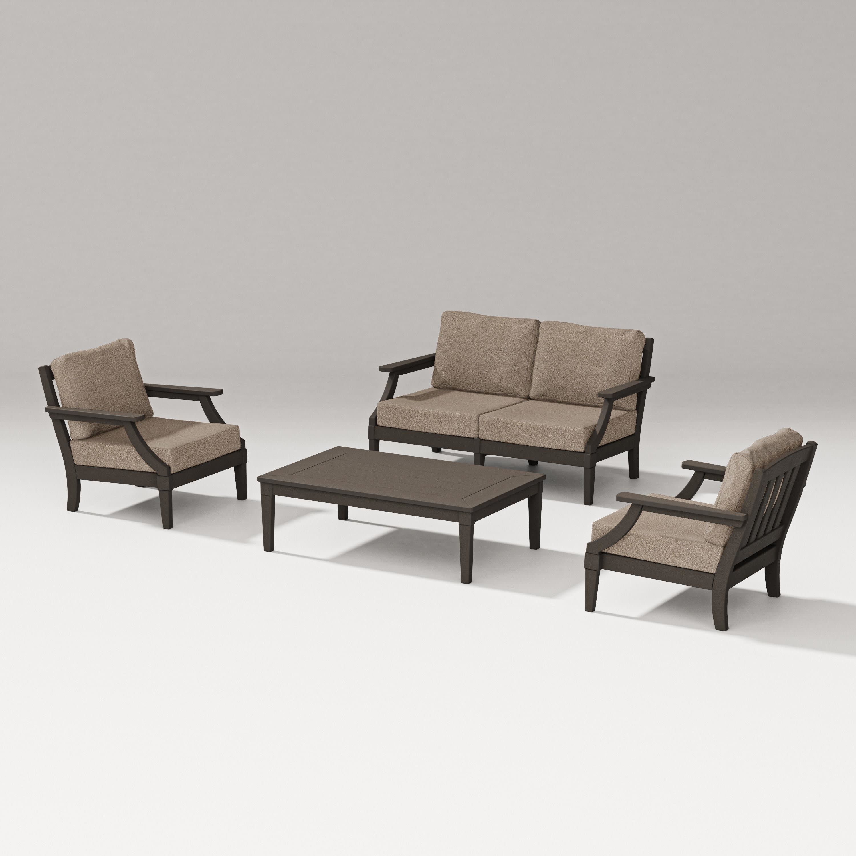 Estate Lounge 4-Piece Loveseat Set in Vintage Coffee / Spiced Burlap