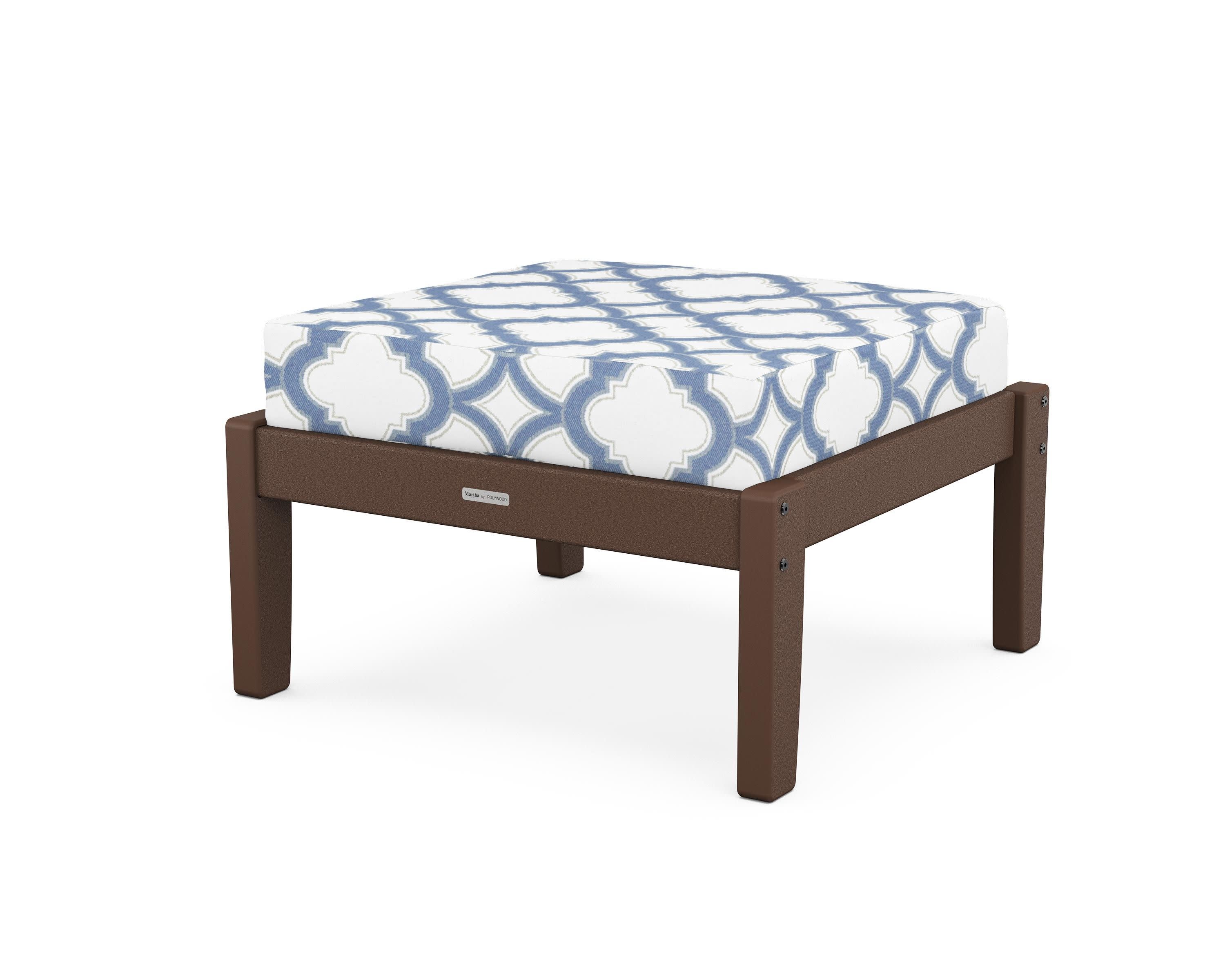 Chinoiserie Deep Seating Ottoman in Mahogany / Trellis Sky Blue