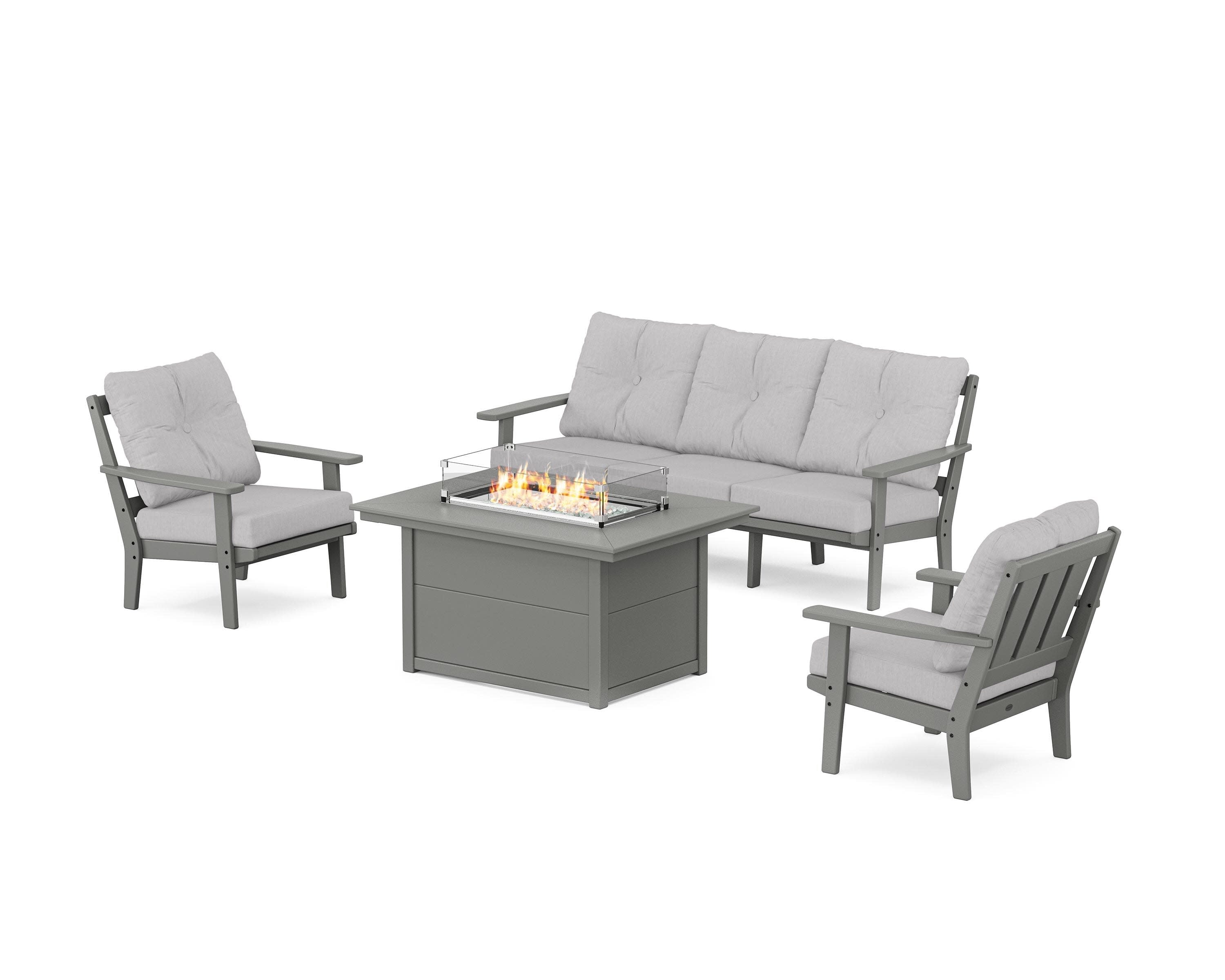 Oxford Deep Seating Fire Pit Table Set in Slate Grey / Granite