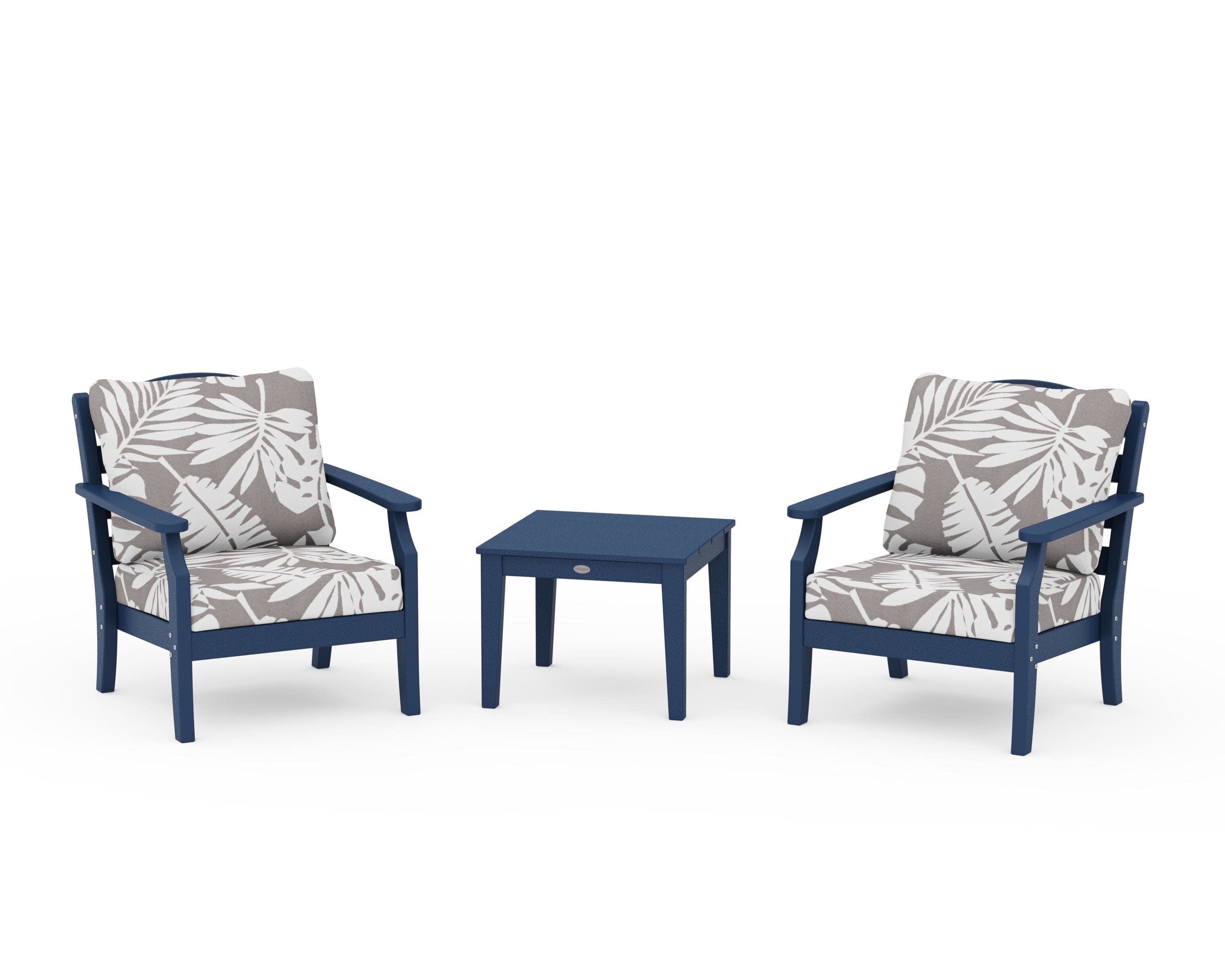 Savannah 3-Piece Deep Seating Set in Navy / Leaf Grey Mist
