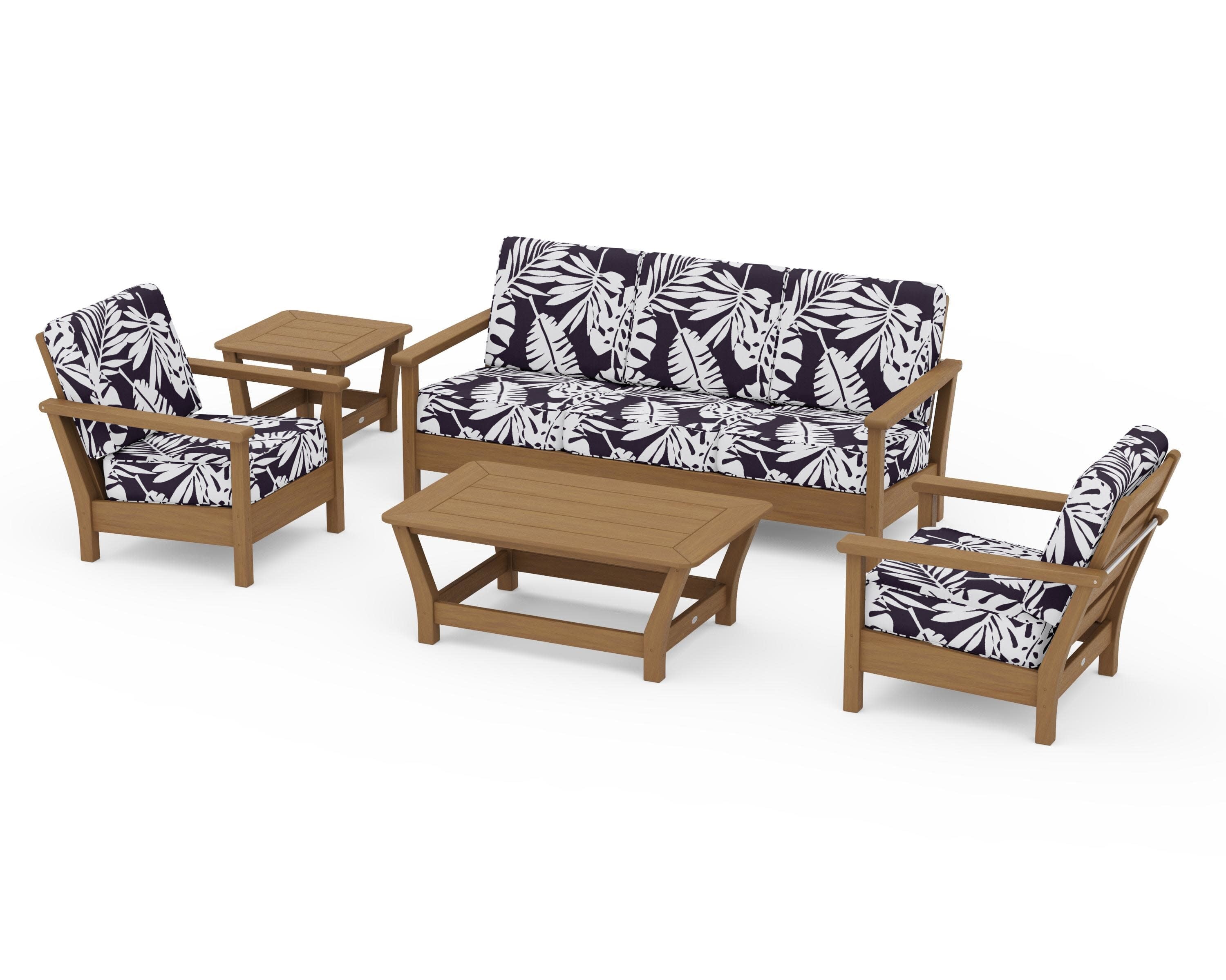 Harbour 5-Piece Deep Seating Set in Natural / Leaf Navy