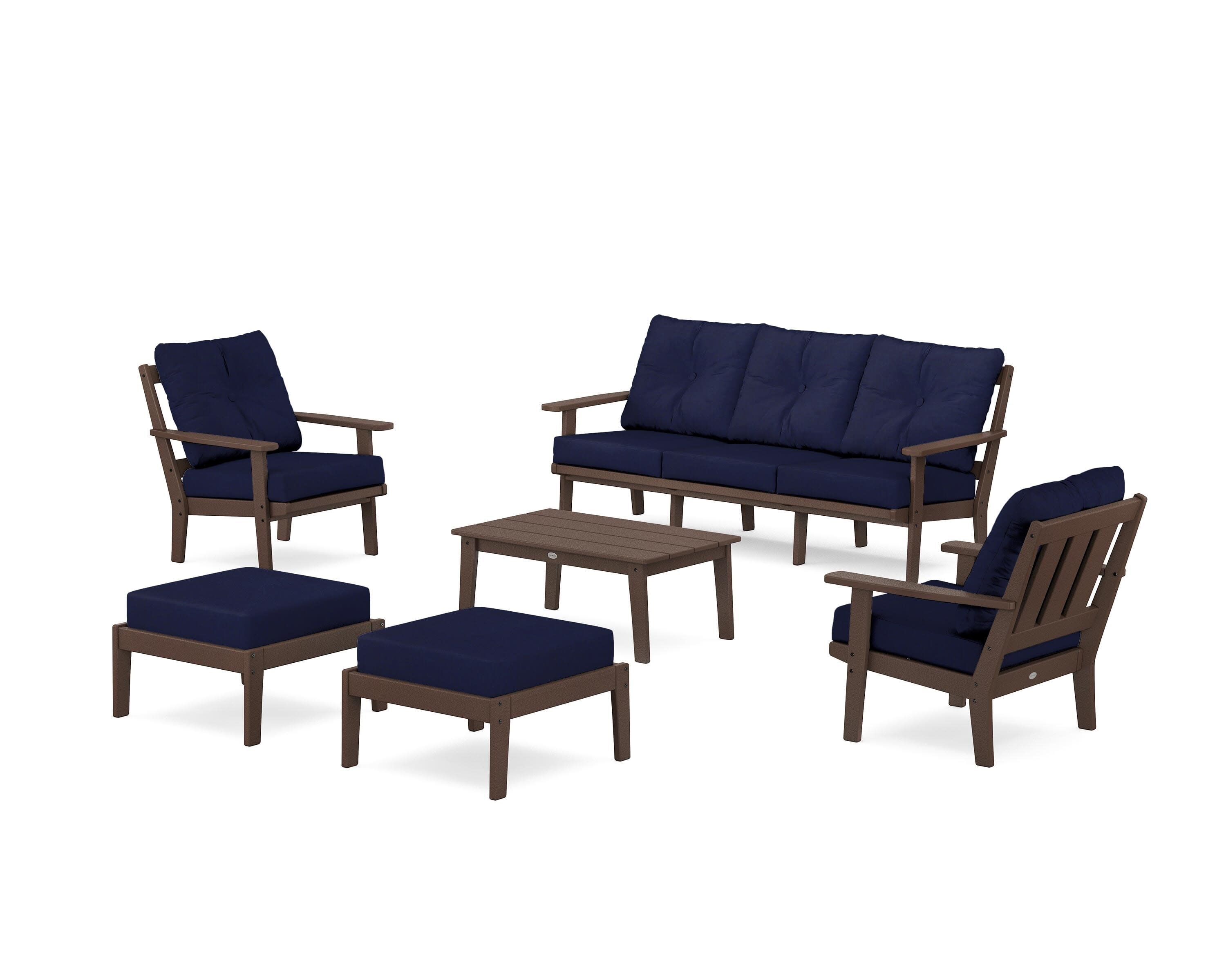 Oxford 6-Piece Lounge Sofa Set in Mahogany / Navy